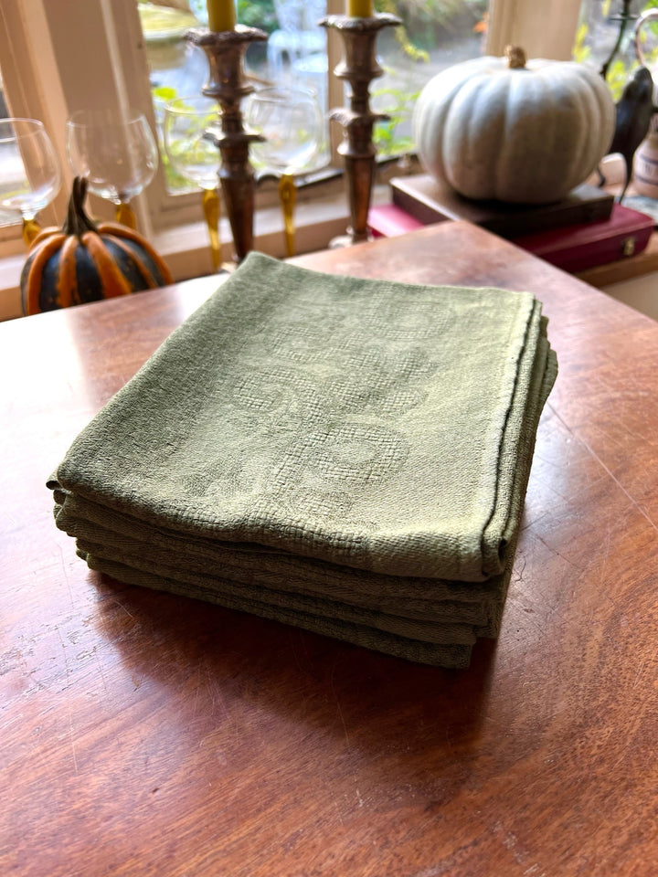 Baroque Green Linen Napkins Set of Six