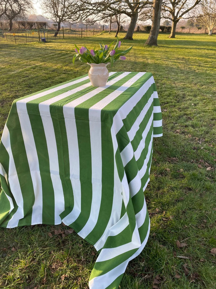 Green Stripe Indian Block Print Tablecloth