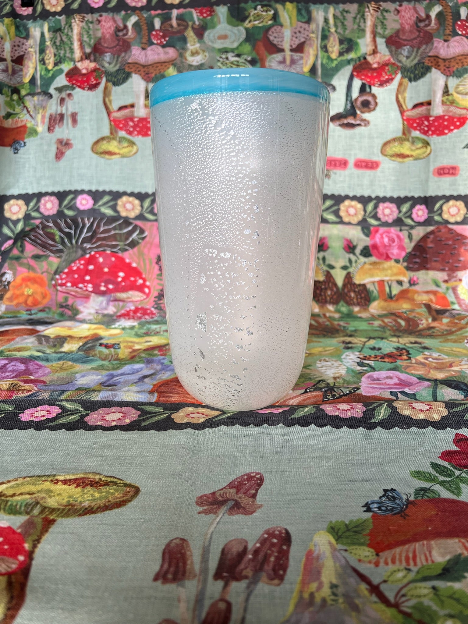 Hadeland Pulegoso Style Vase With Blue Rim