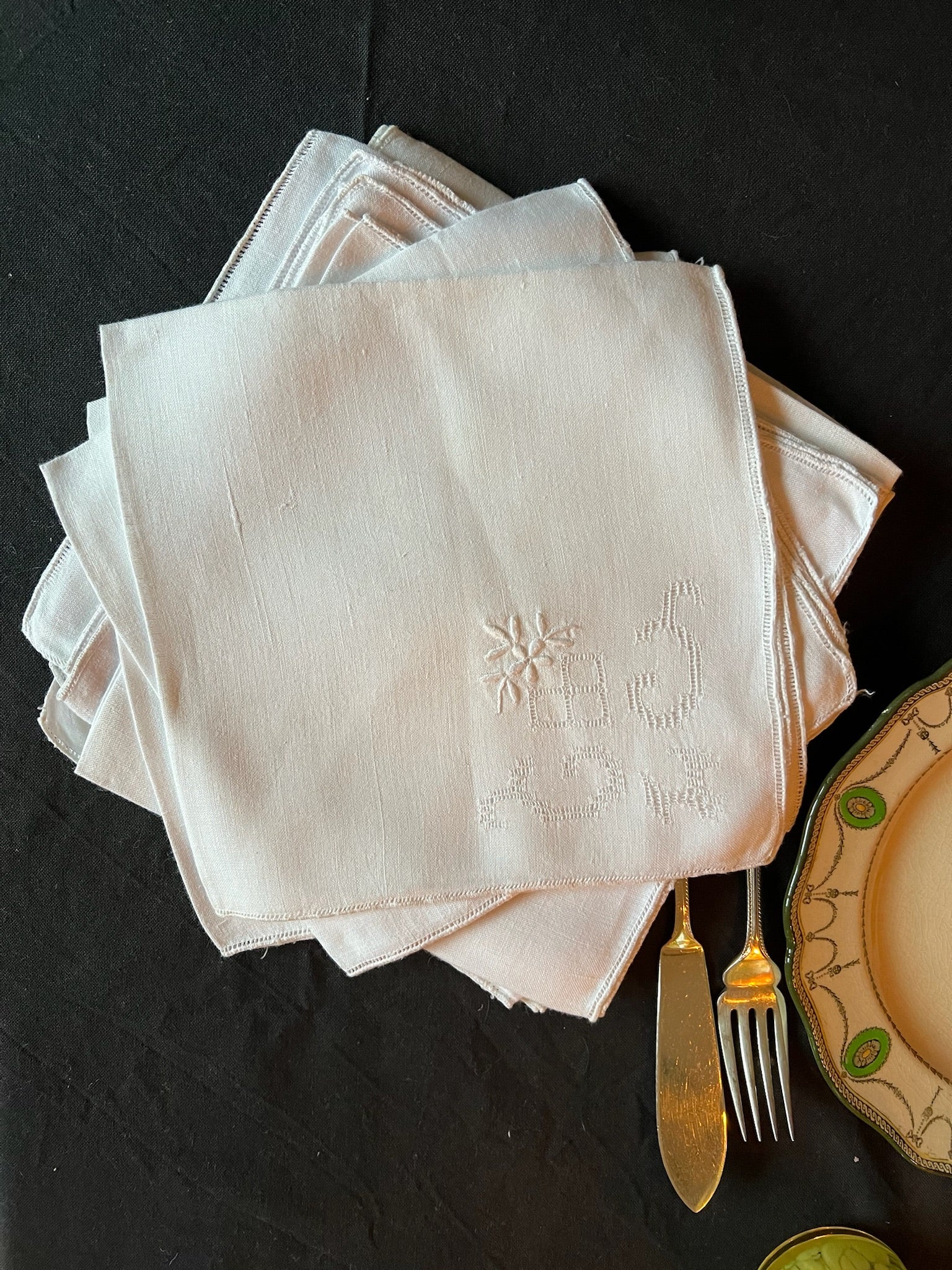 Hand-Embroidered Linen Napkin Set of 12