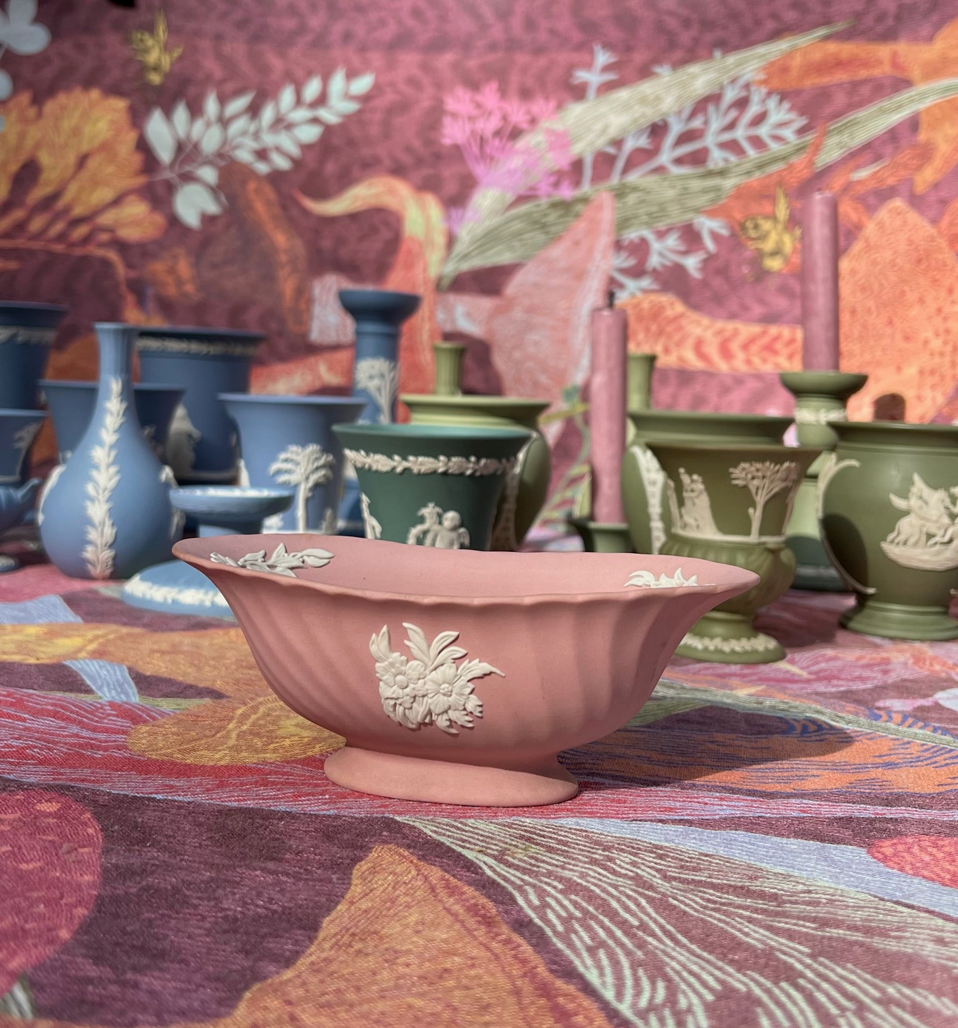Pink Jasperware Fluted Floral Bowl
