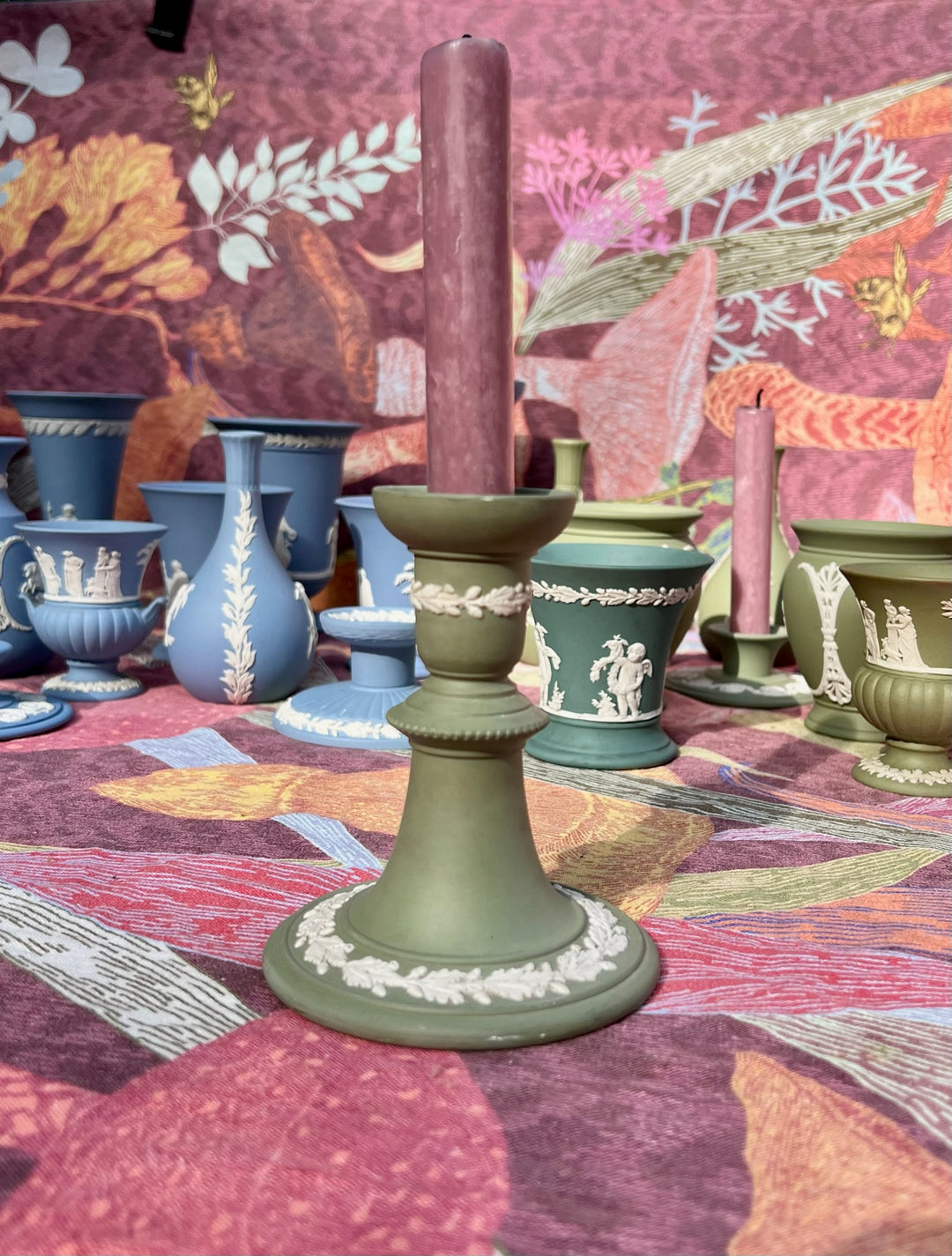 Celadon Green Jasperware Candlestick