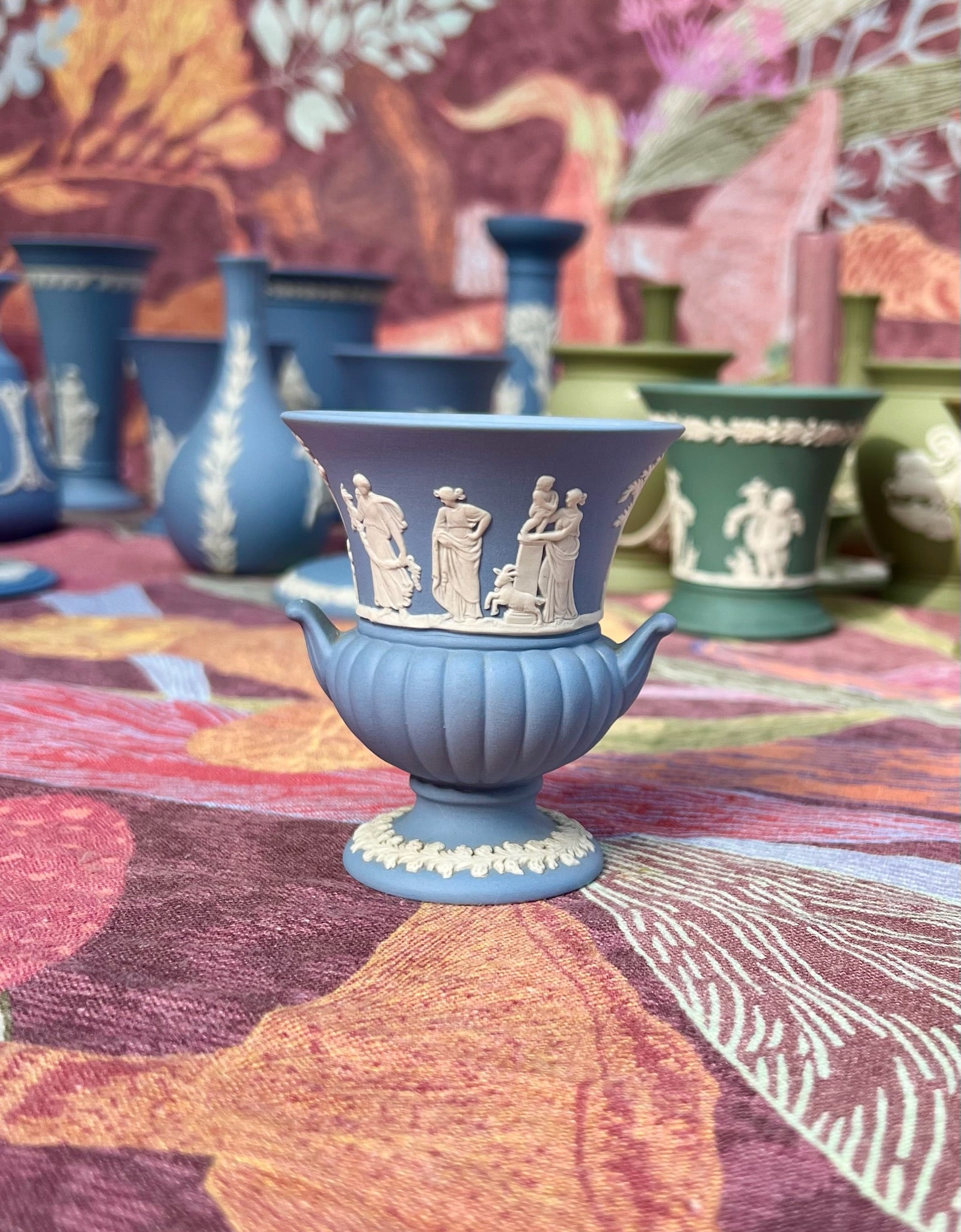 Wedgewood Blue Jasperware Grecian Urn Vase