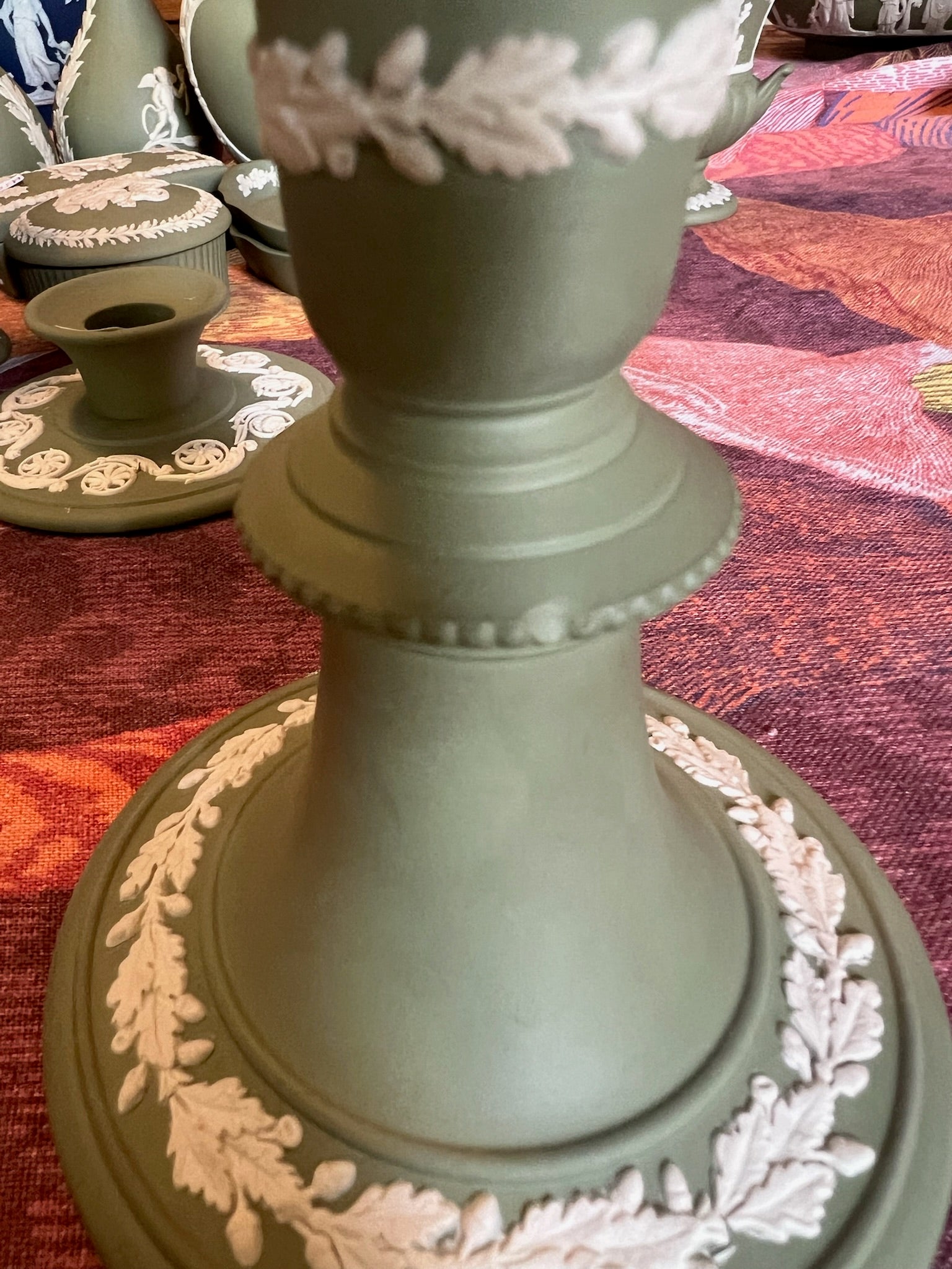 Celadon Green Jasperware Candlestick