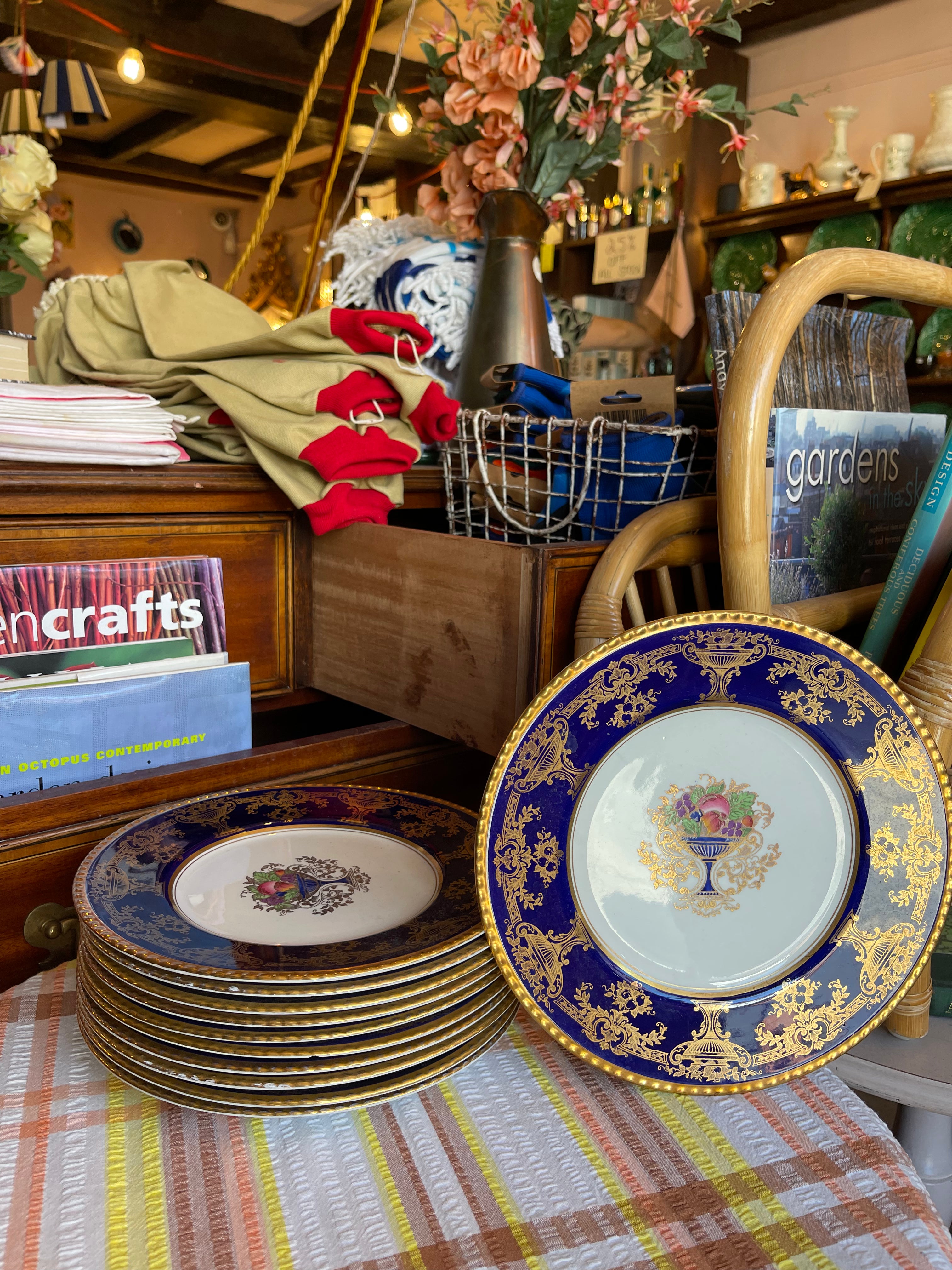 "Booths" Set of 11 Hand Painted & Gilded Dinner Plates c.1920