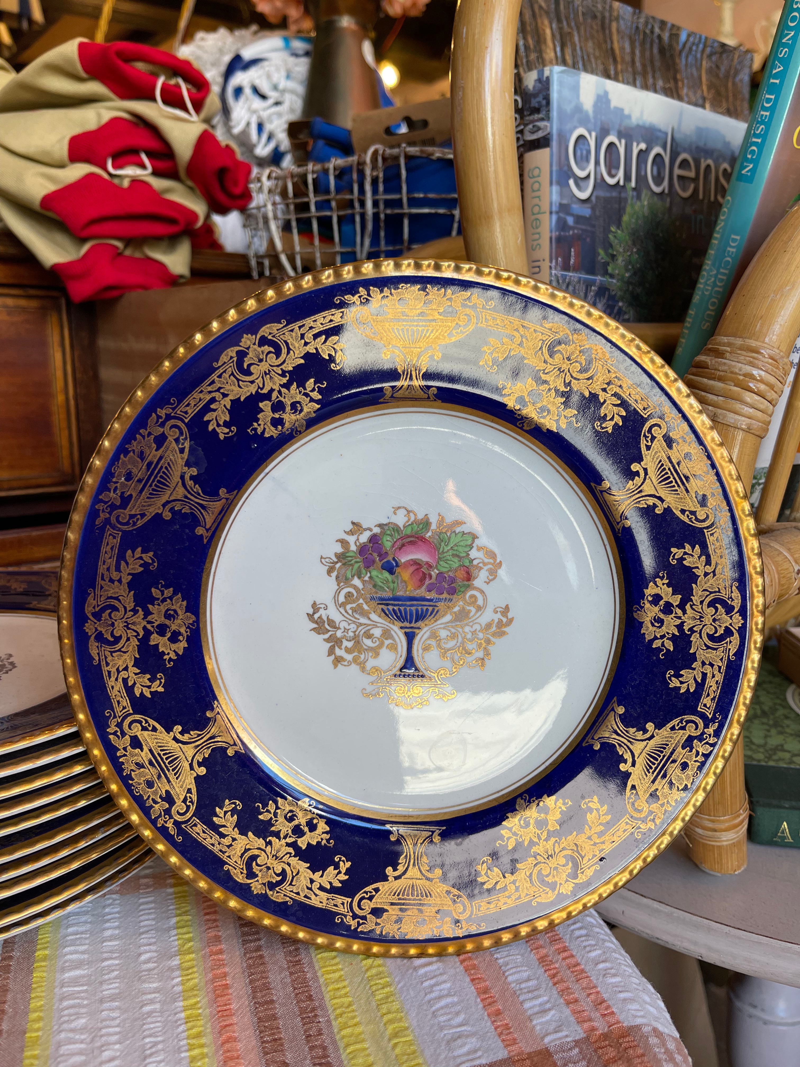 "Booths" Set of 11 Hand Painted & Gilded Dinner Plates c.1920