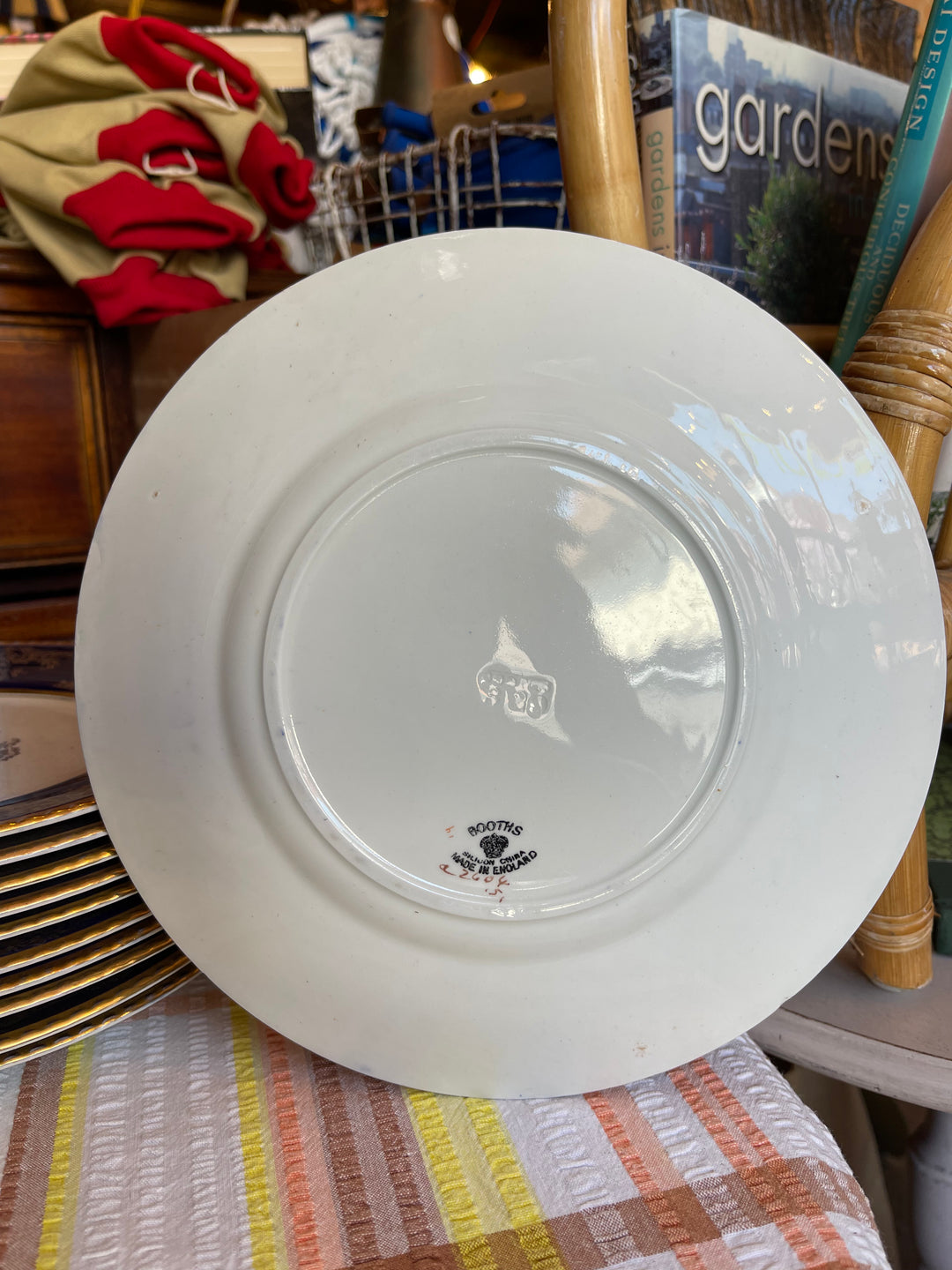 "Booths" Set of 11 Hand Painted &amp; Gilded Dinner Plates c.1920