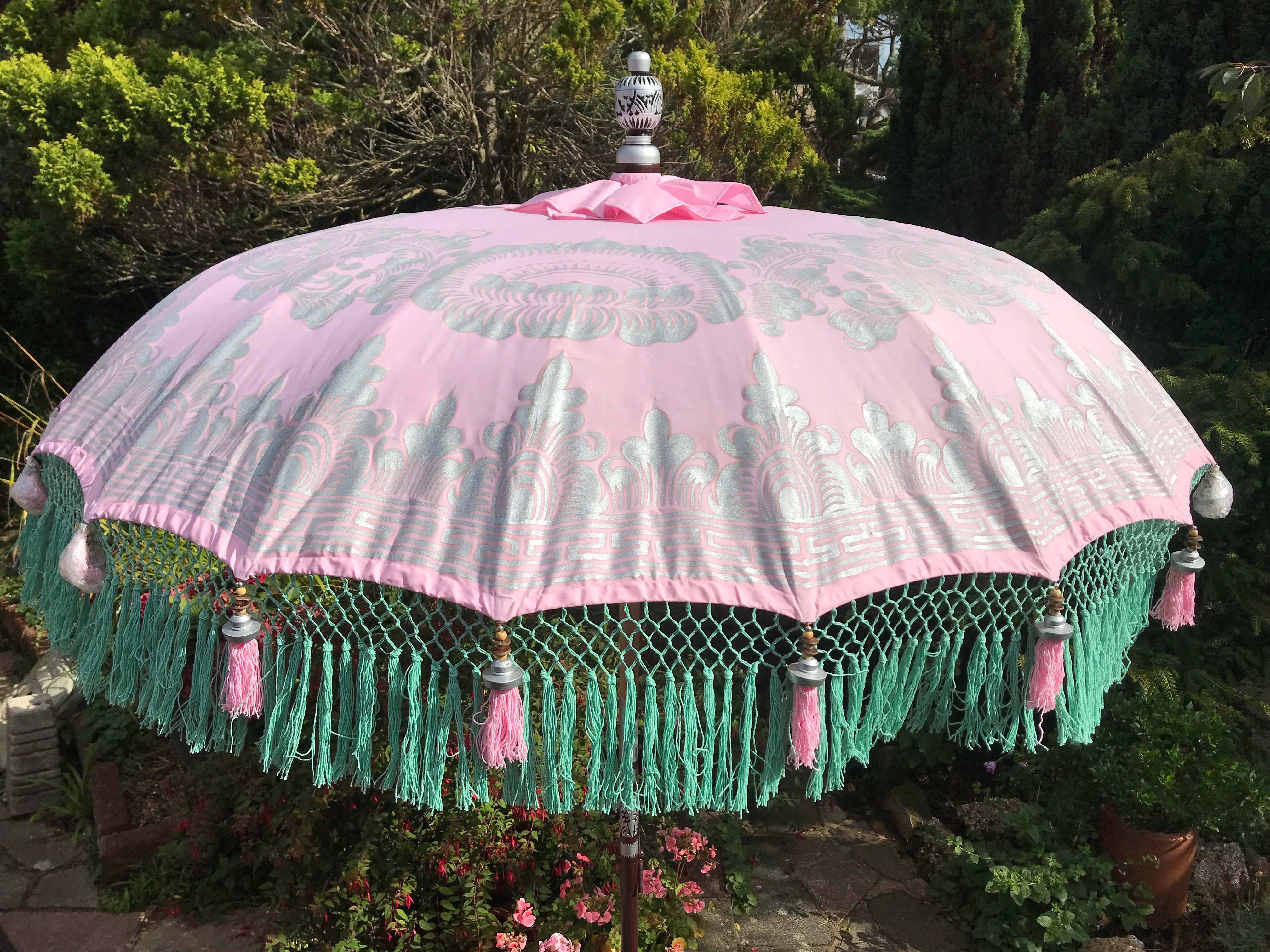 Pink, Teal & Silver Nirvana - Balinese Parasol