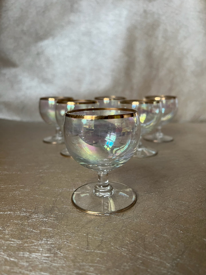 Iridescent Gold Rimmed Aperitif Glasses Set of Six