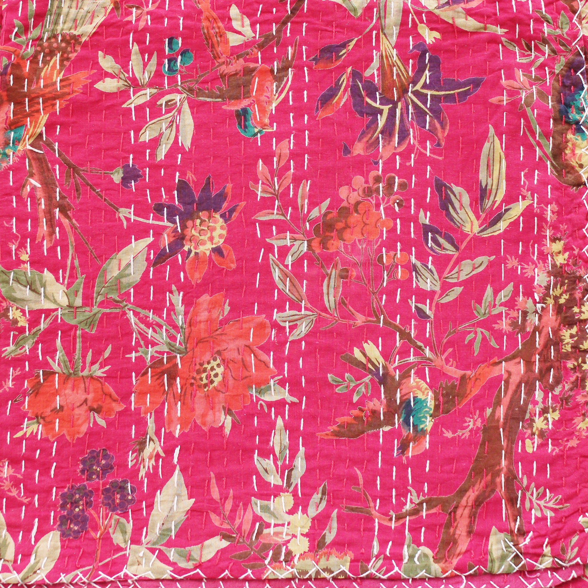 Hot Pink Birds Kantha Throw