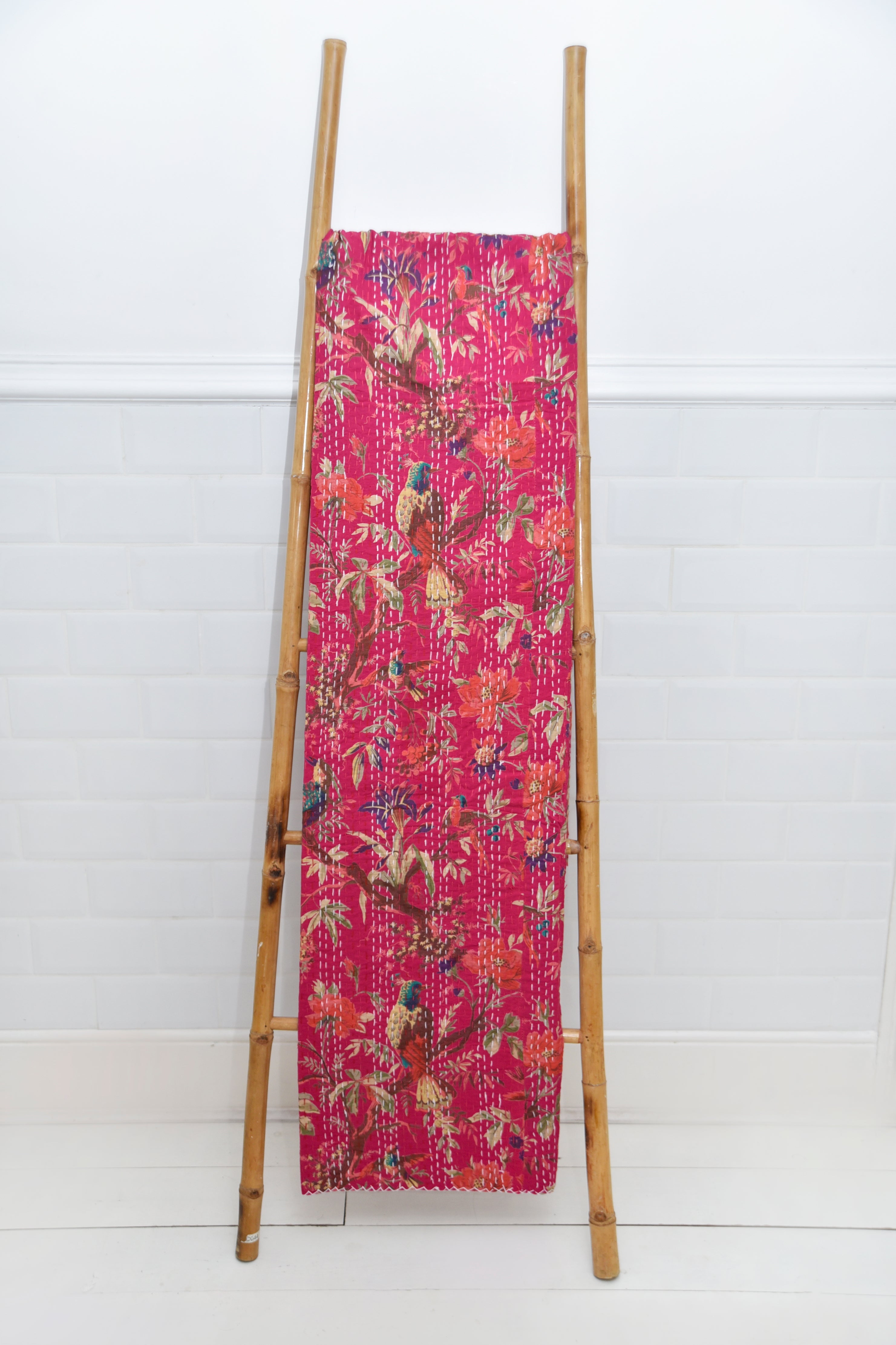 Hot Pink Birds Kantha Throw