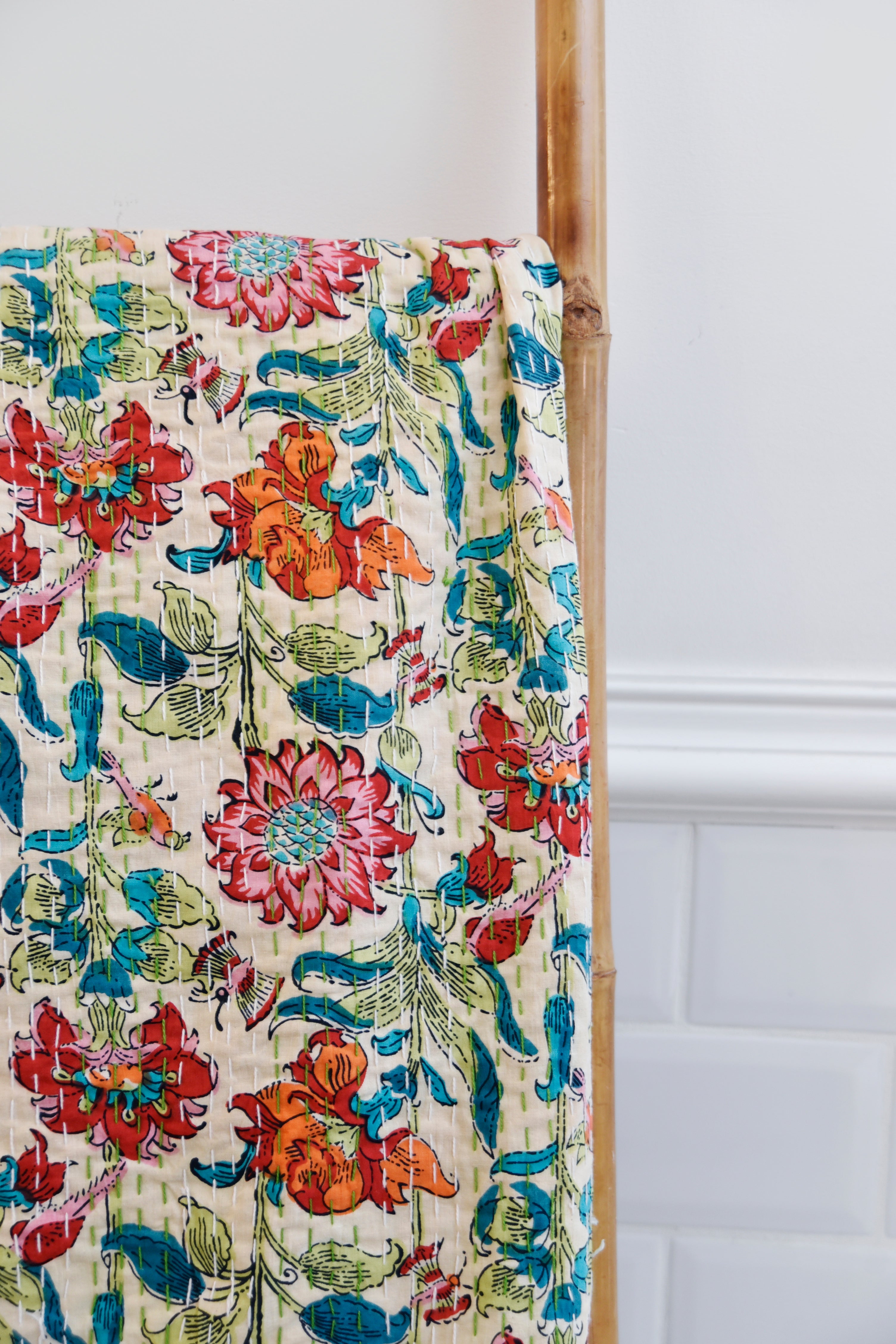 Floral Garden Kantha Throw