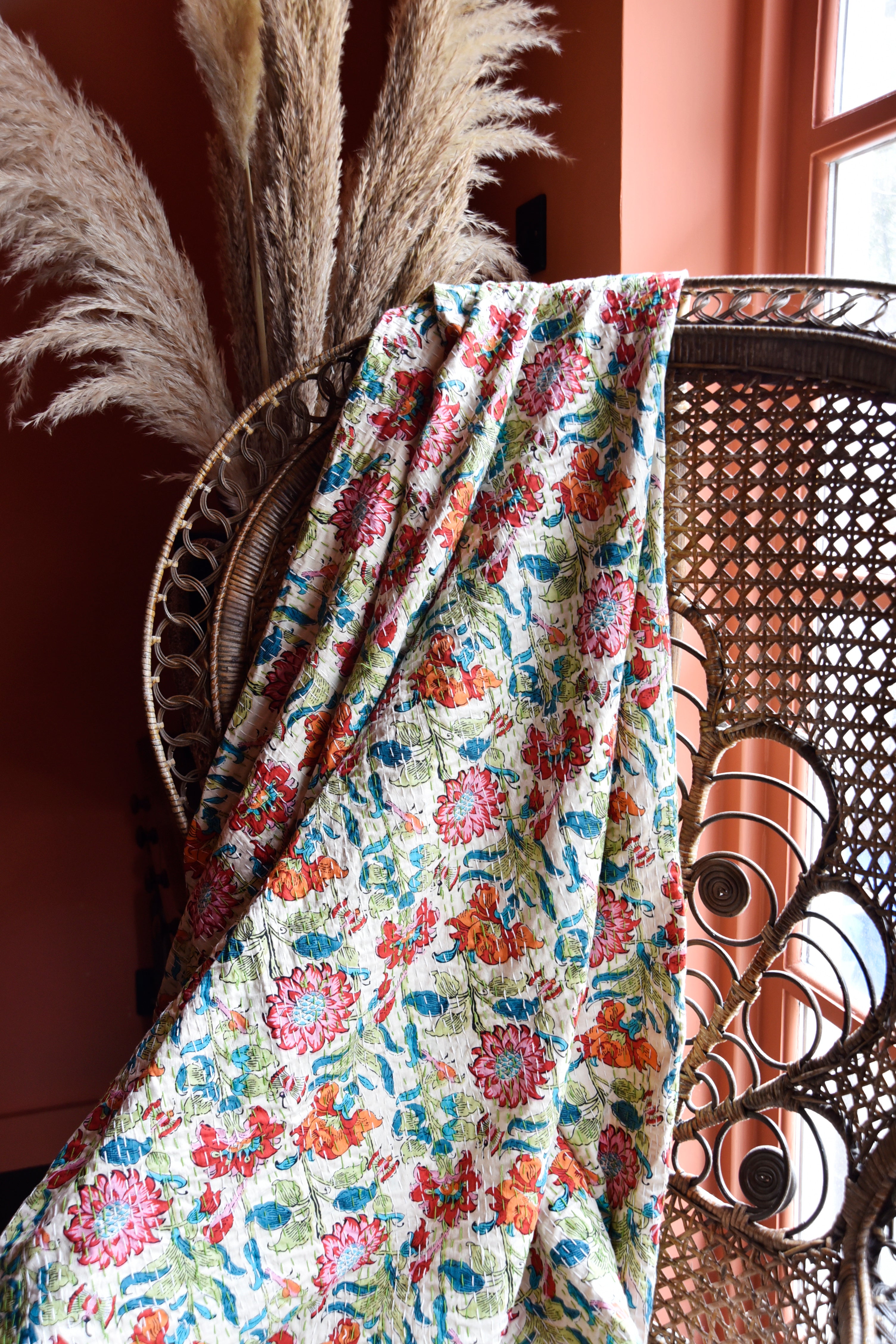 Floral Garden Kantha Throw