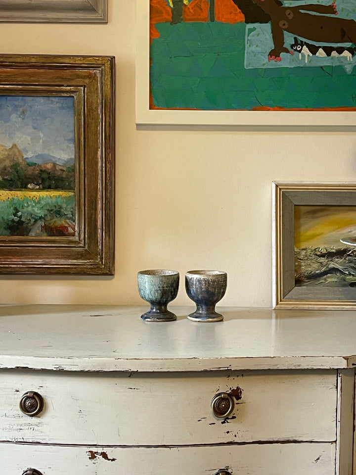 Matt Mottled Blue Glazed Goblets
