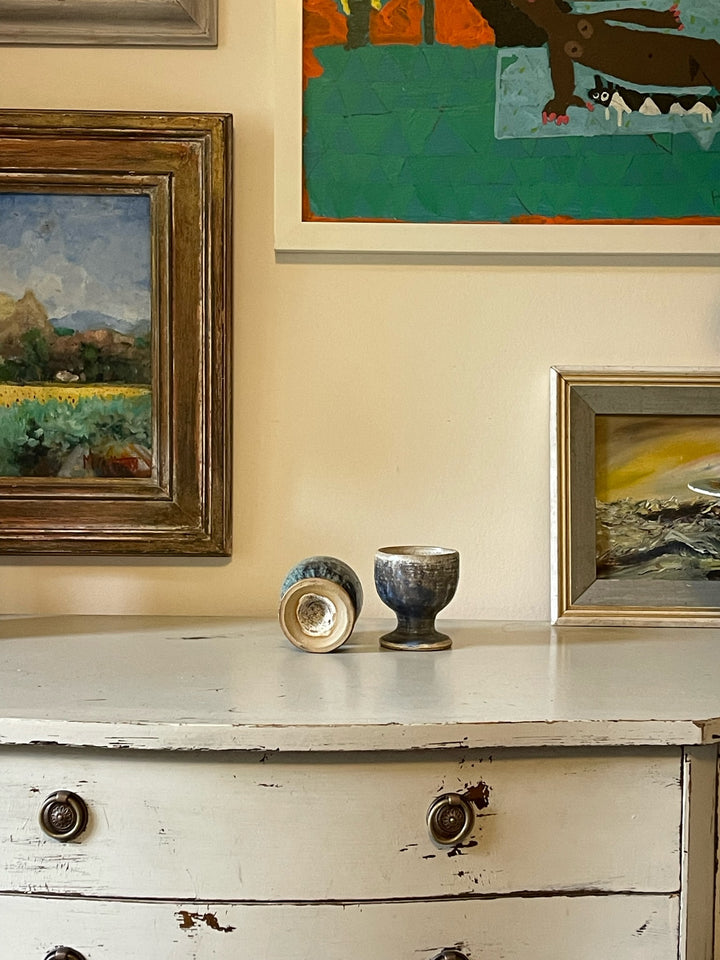 Matt Mottled Blue Glazed Goblets