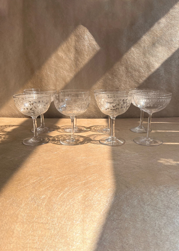 Mixed Set of Eight Crystal Champagne Coupes
