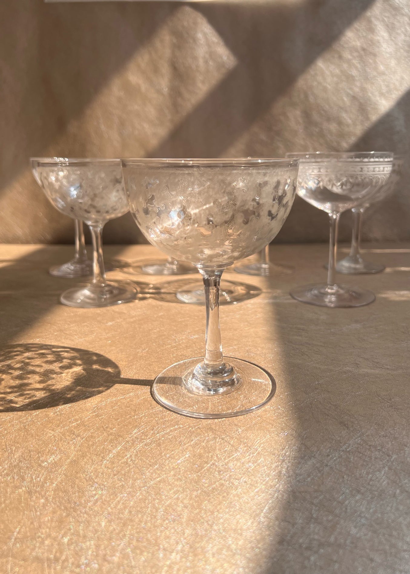 Mixed Set of Eight Crystal Champagne Coupes
