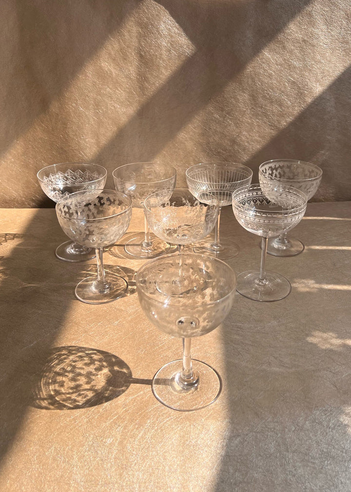 Mixed Set of Eight Crystal Champagne Coupes