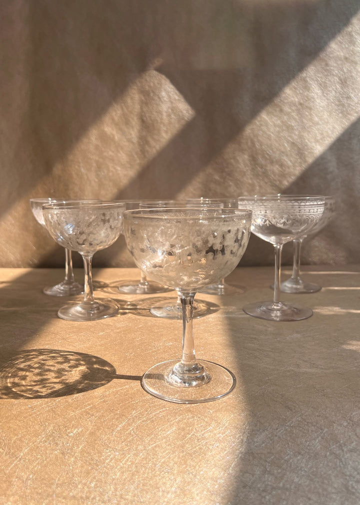 Mixed Set of Eight Crystal Champagne Coupes