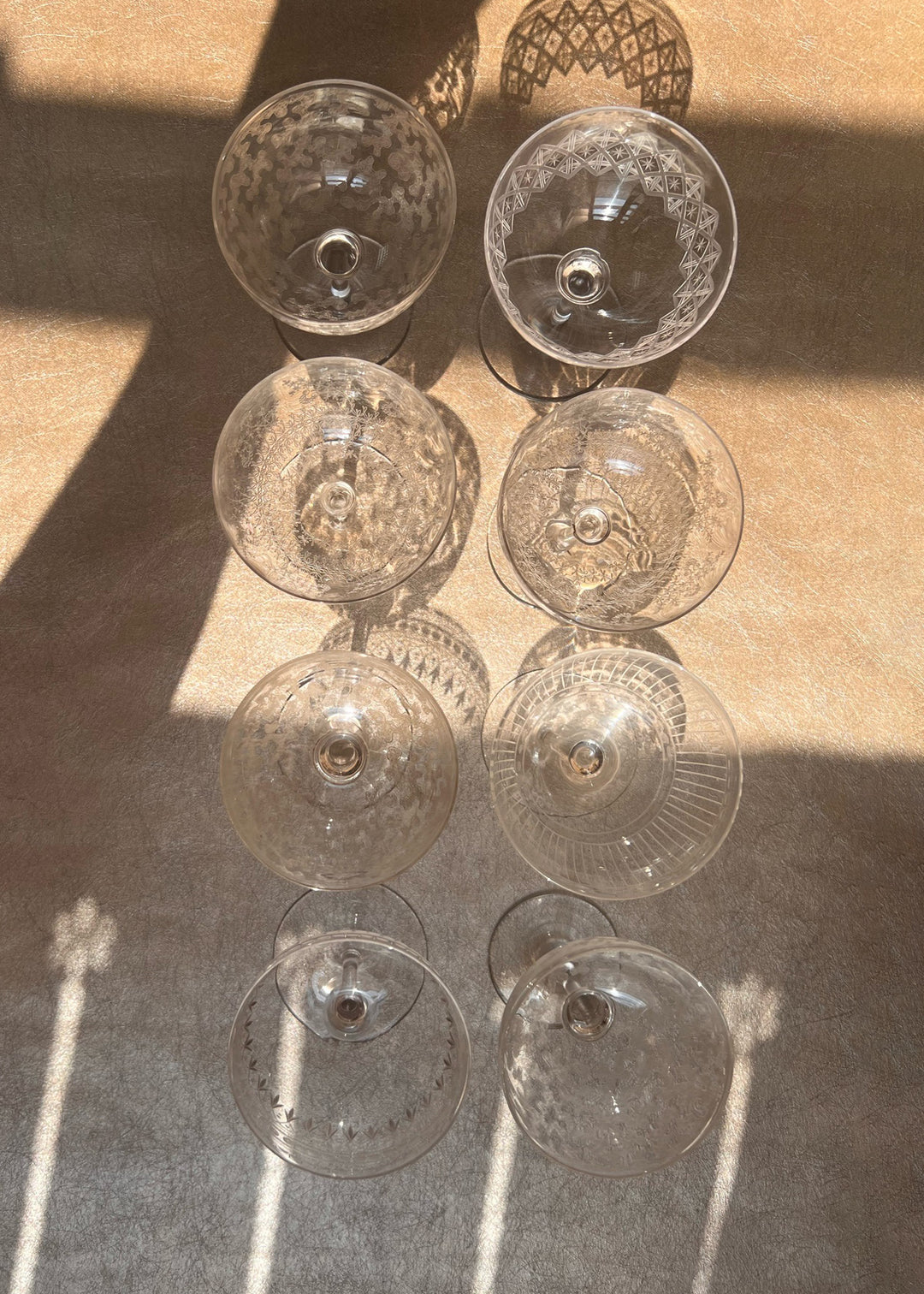 Mixed Set of Eight Crystal Champagne Coupes