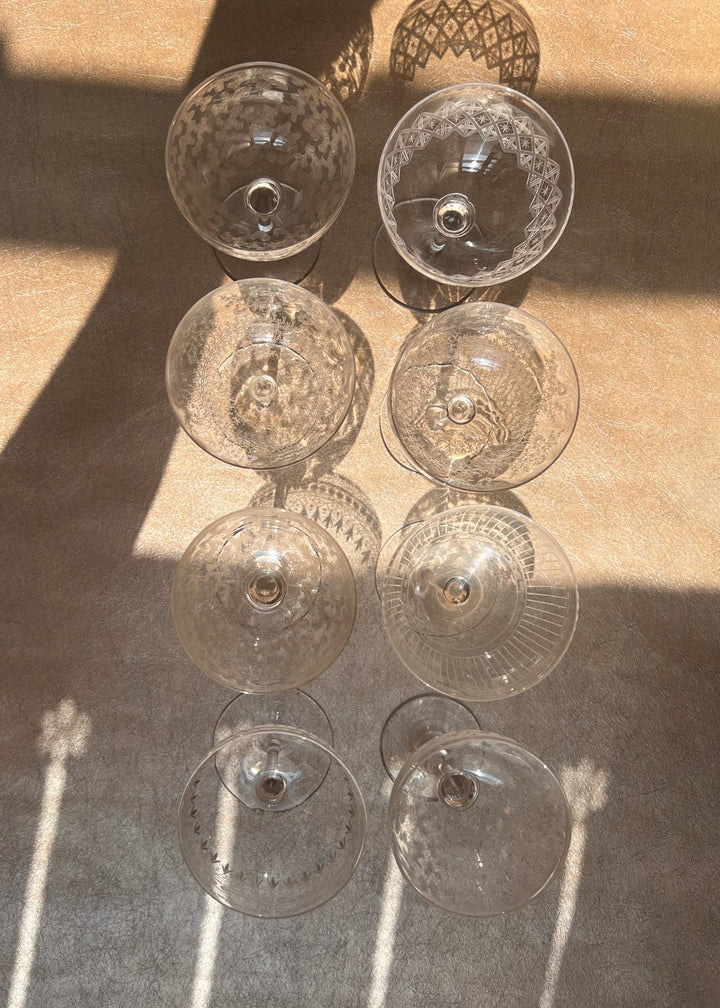 Mixed Set of Eight Crystal Champagne Coupes
