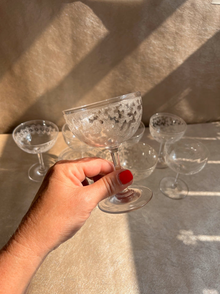 Mixed Set of Eight Crystal Champagne Coupes
