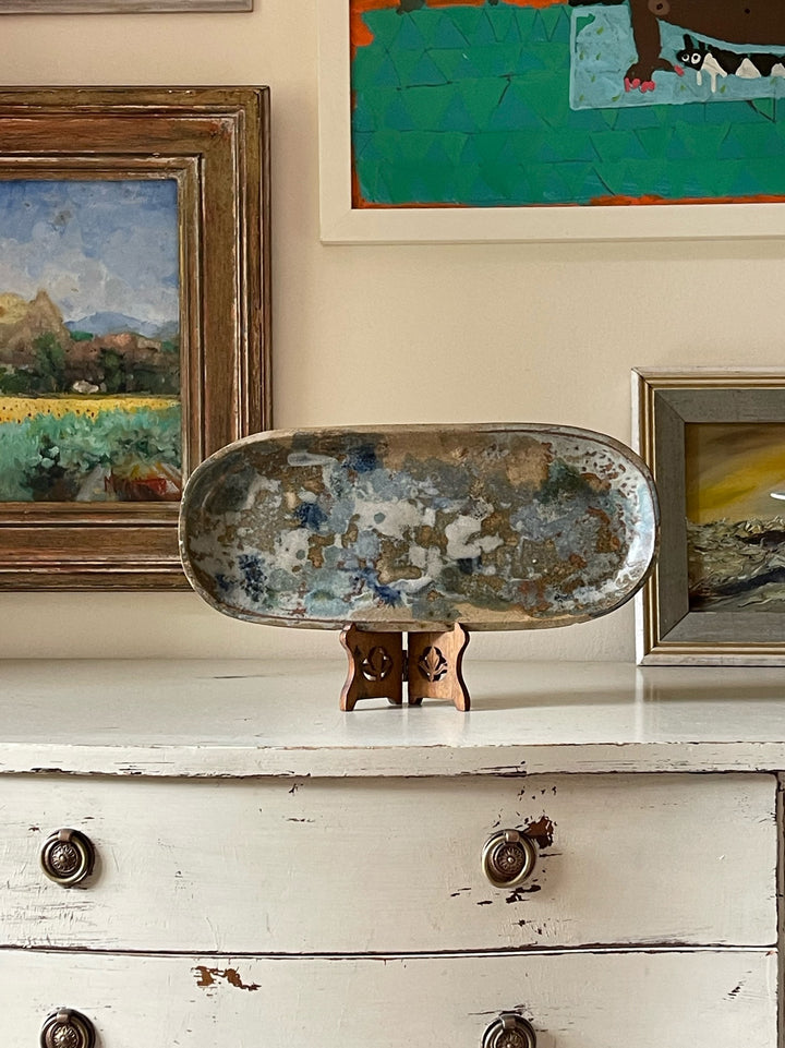 Mottled Blue Glaze Hand Formed Plate