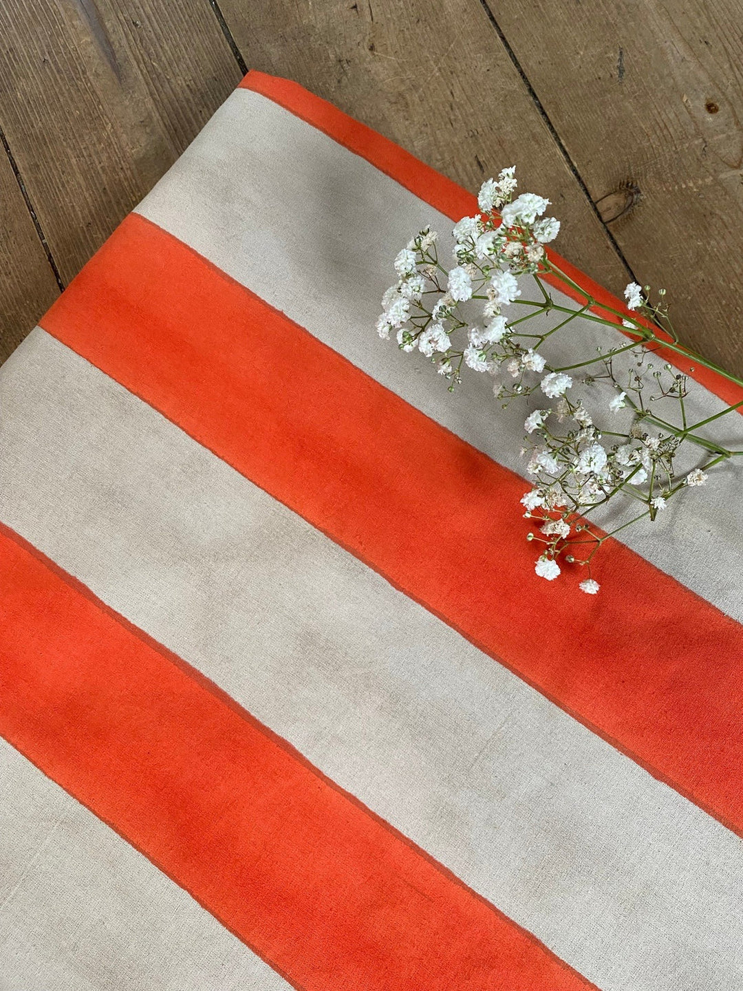Orange Stripe Indian Block Print Tablecloth