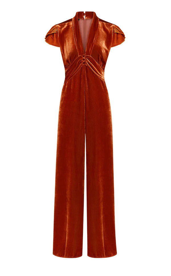 Sable Jumpsuit Silk Velvet - Burnt Orange