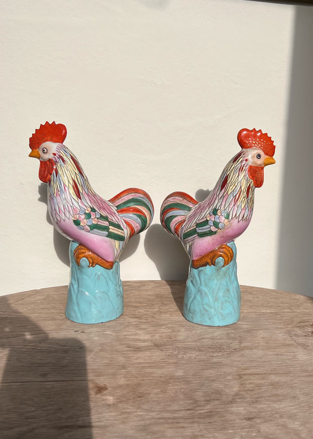 Pair of Chinese Porcelain Roosters Figurines