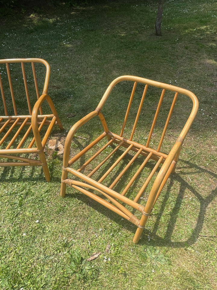 Pair of Mid-Century Bamboo Lounge Chairs
