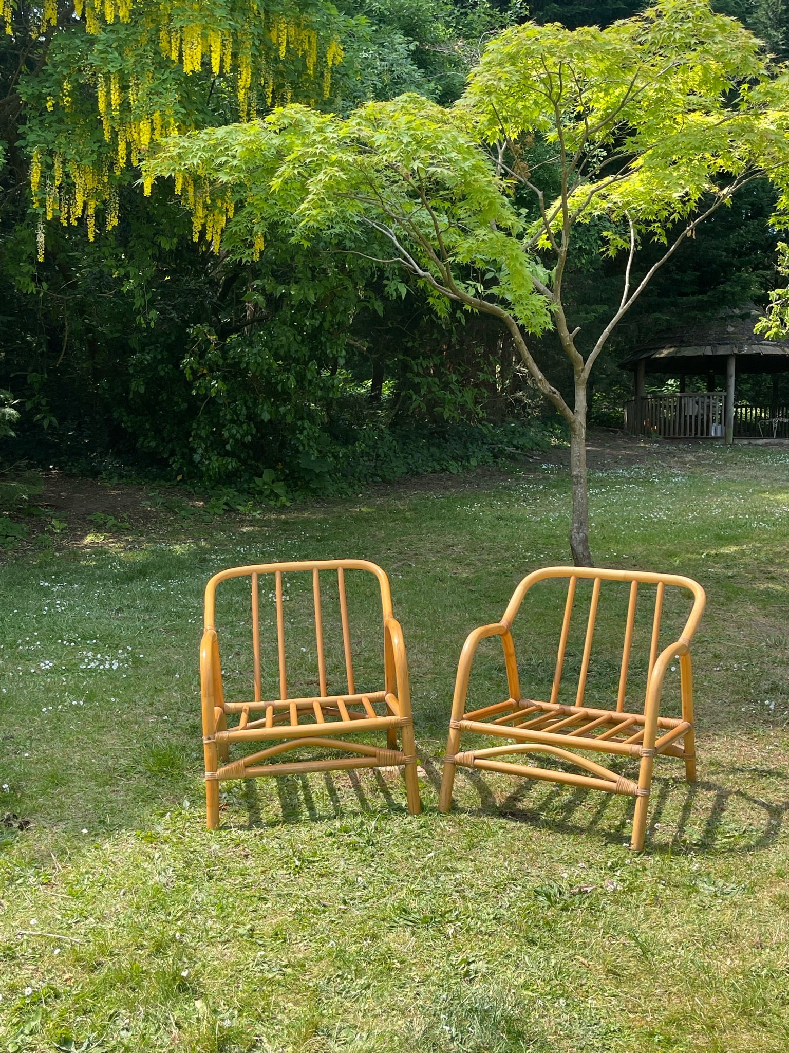 Pair of Mid-Century Bamboo Lounge Chairs
