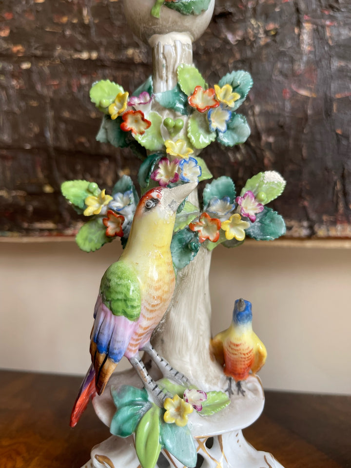 Pair of Porcelain Parrot Candlestick