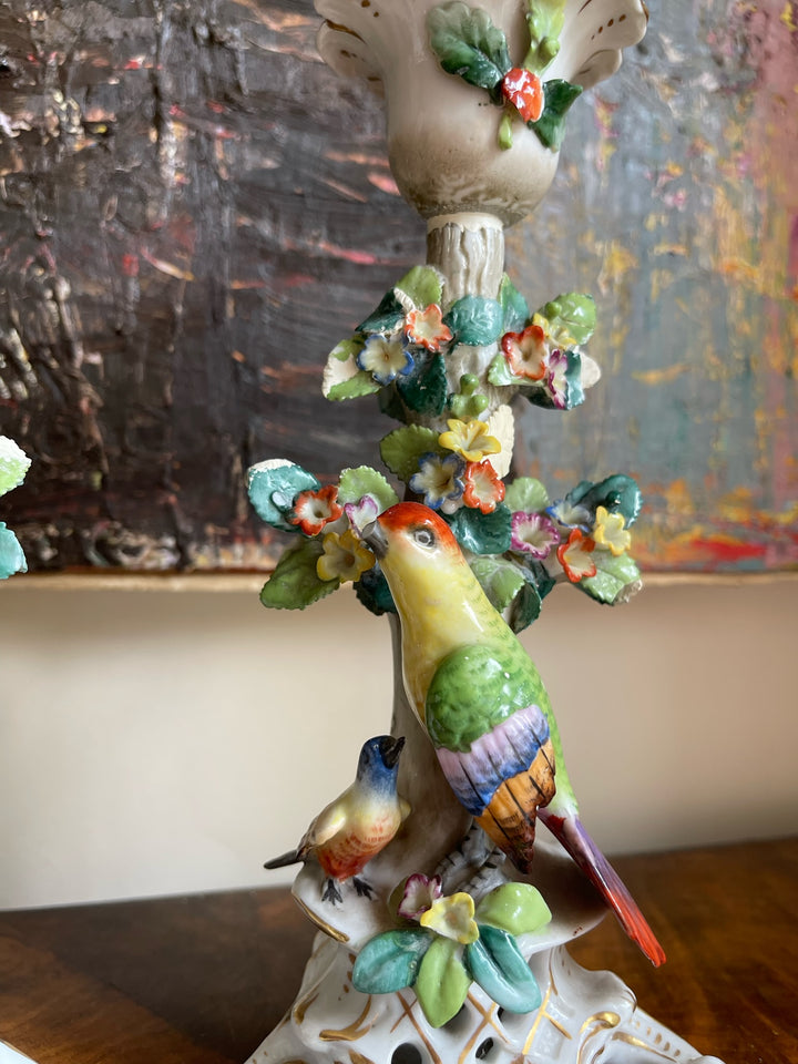 Pair of Porcelain Parrot Candlestick