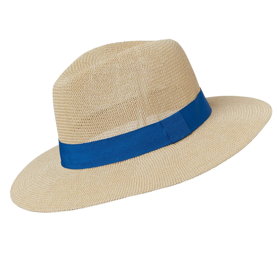 Panama Hat - Natural Paper with a Bright Blue Band