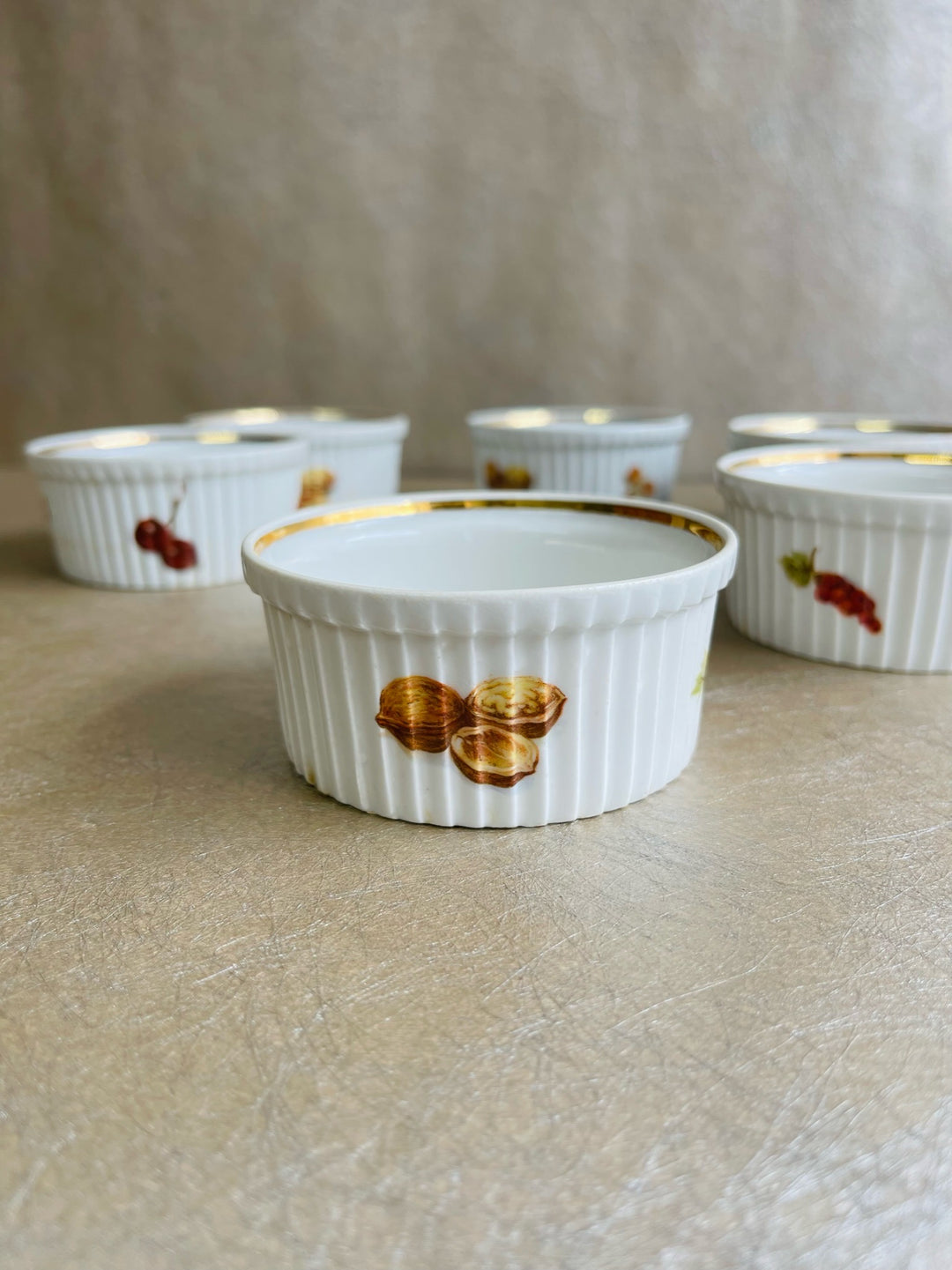 Pilivite Fruit &amp; Nuts Gold Rimmed Ramekins