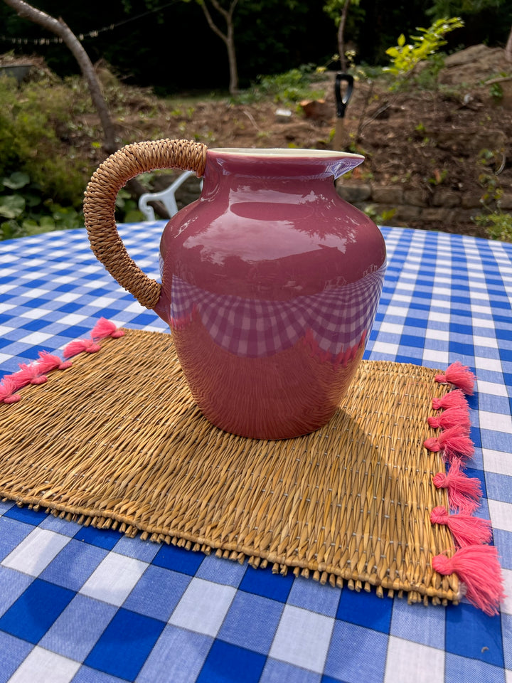 Pink Ceramic Jug with Wicker Handle