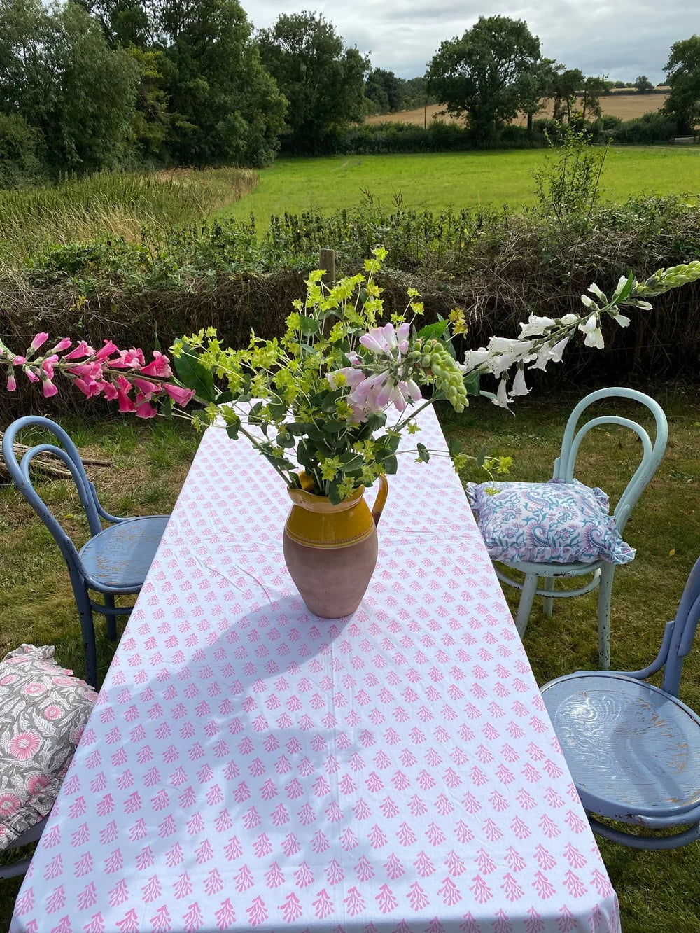 Pink Coral Indian Block Print Tablecloth