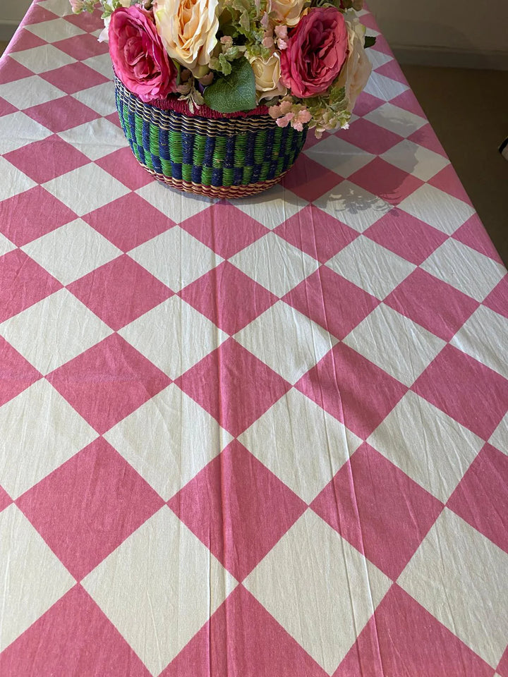 Pink Harlequin Indian Block Print Tablecloth