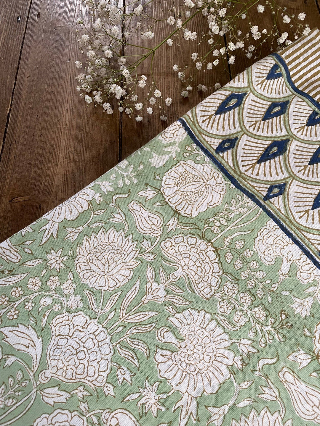 Pistachio Indian Block Print Tablecloth