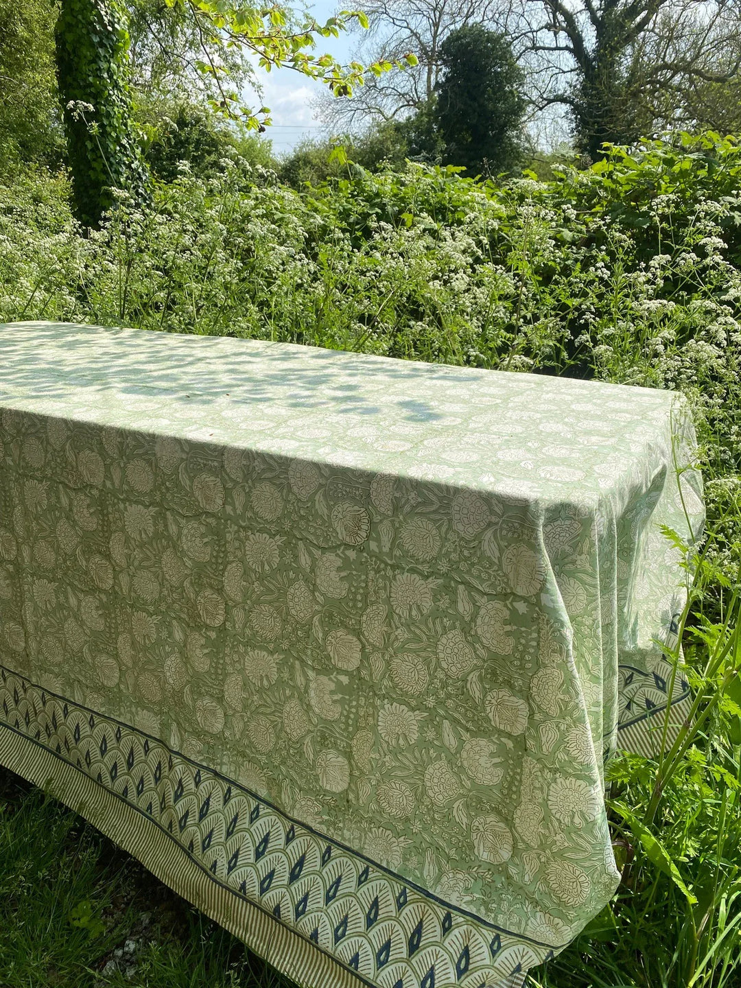 Pistachio Indian Block Print Tablecloth