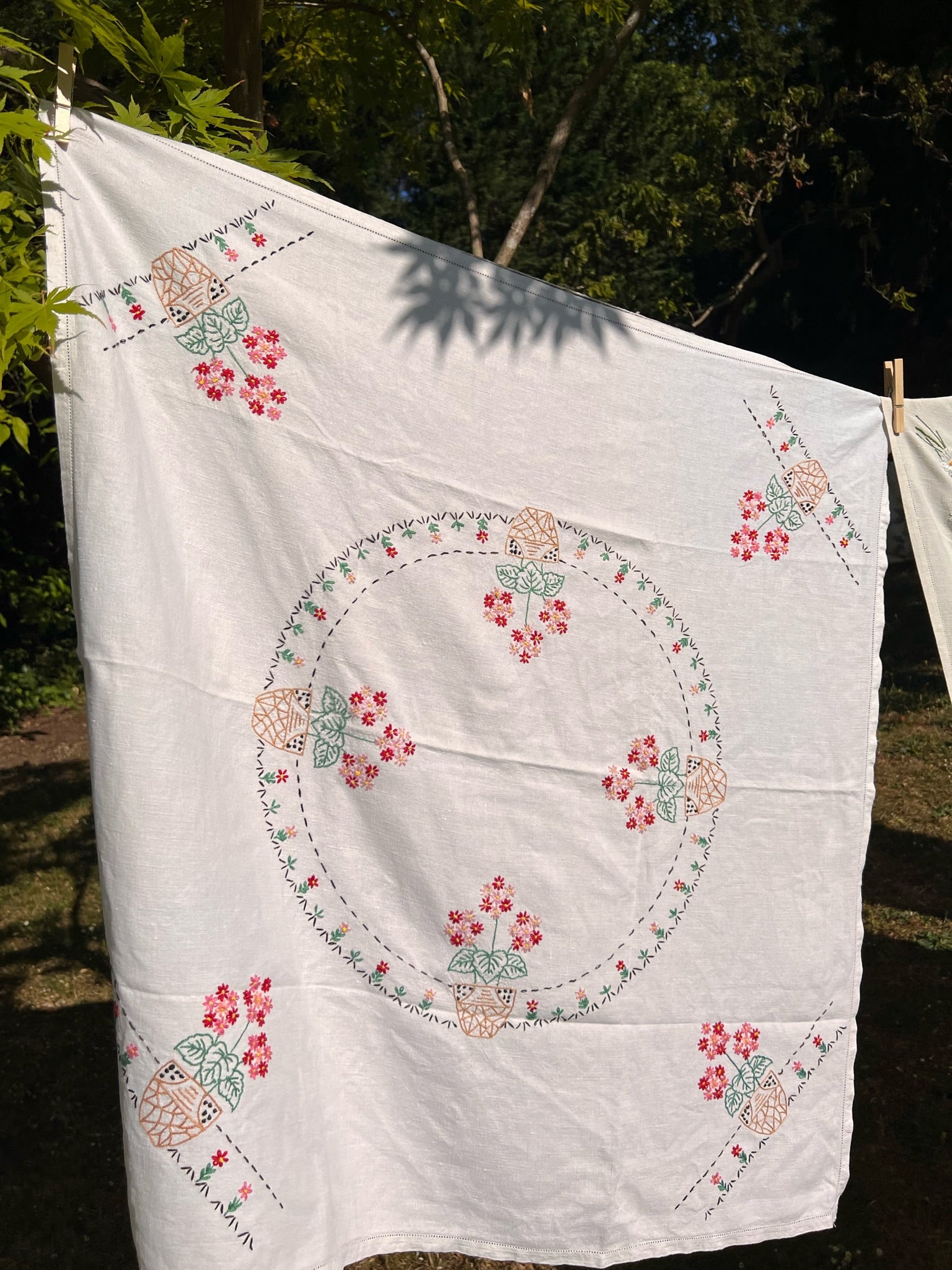 Bright Baskets and Daisies - Embroidered Tablecloth