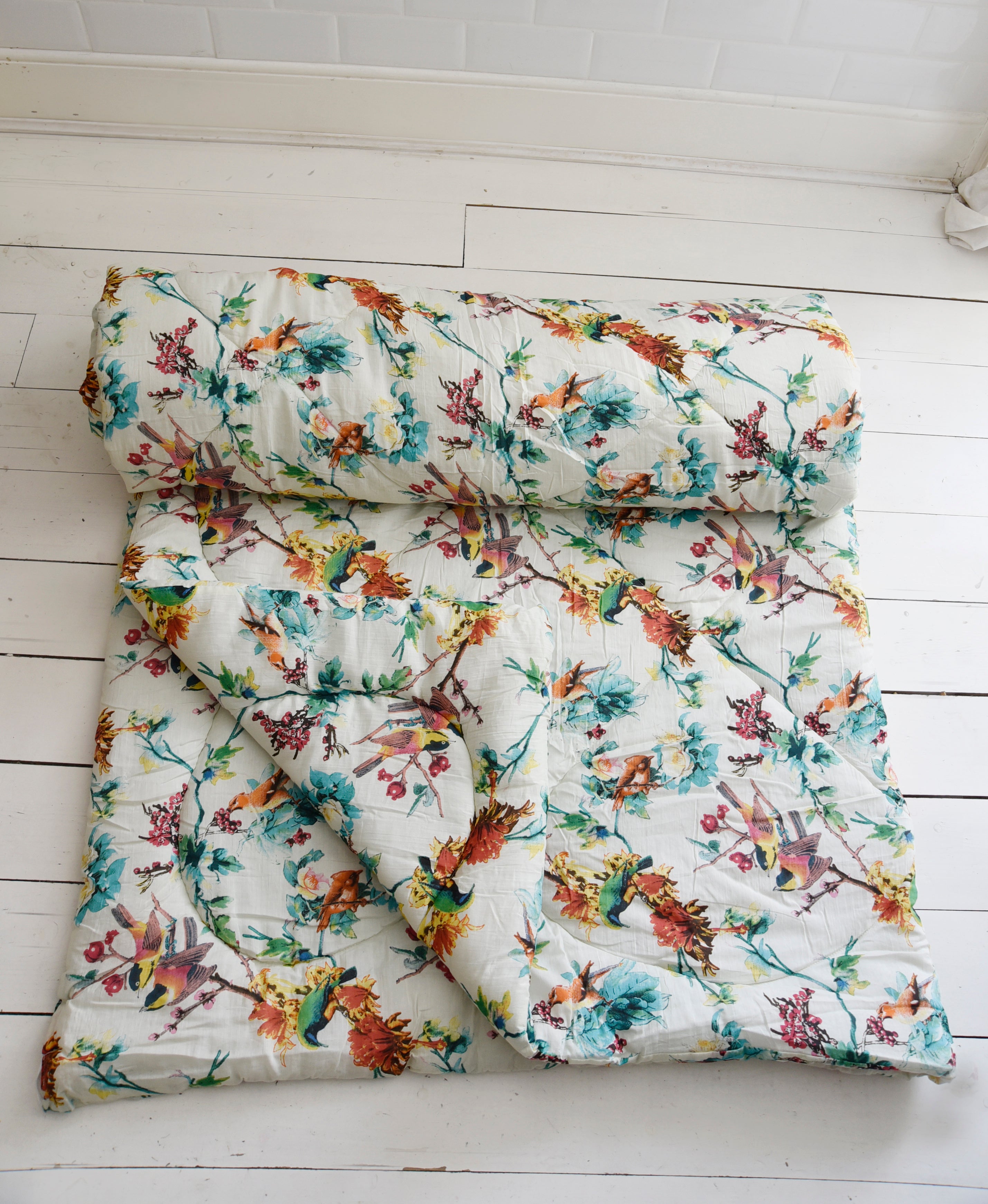 Turquoise Hummingbird Print Quilt