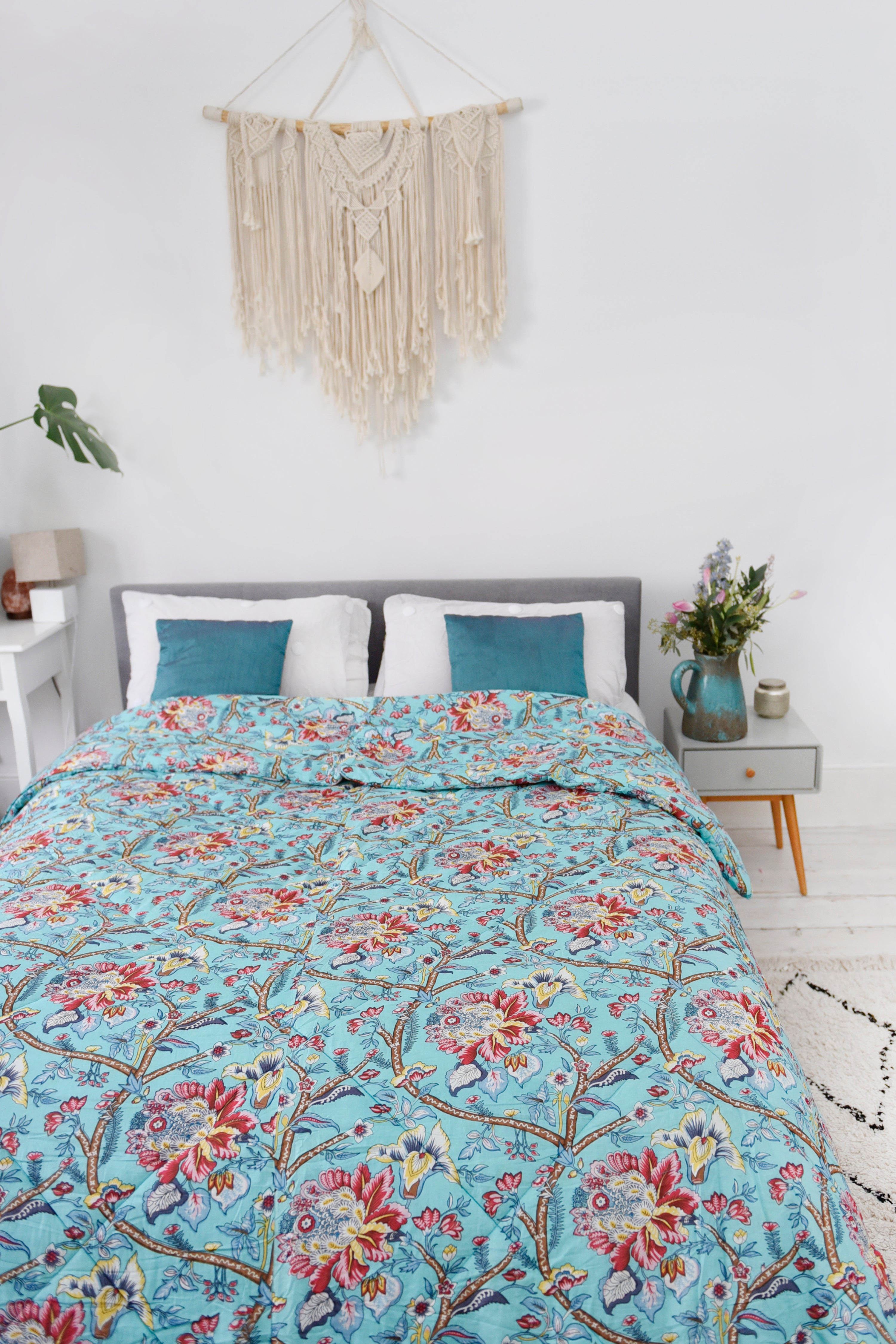 Blue Orchid Print Quilt