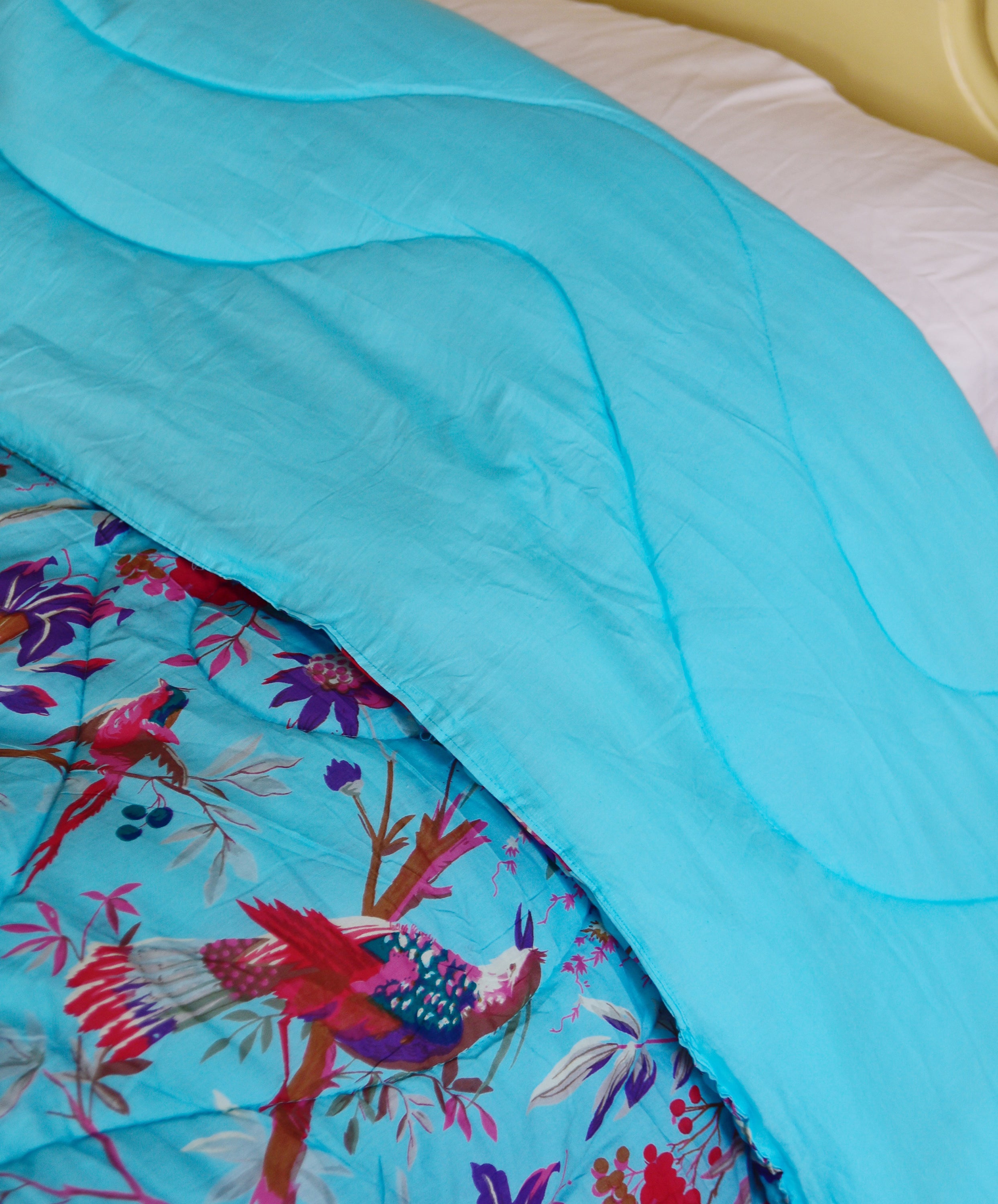 Turquoise Bird Print Quilt