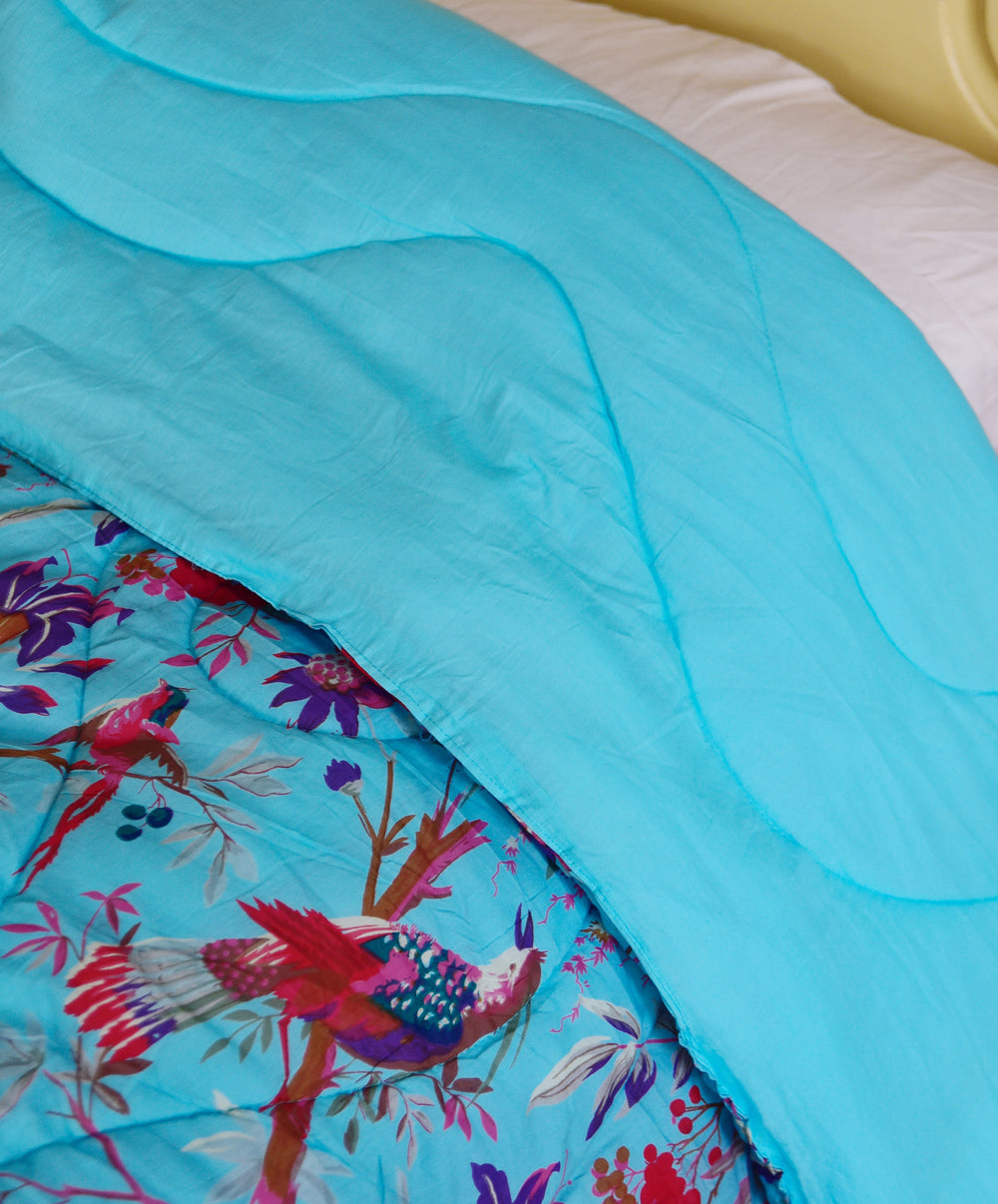 Turquoise Bird Print Quilt