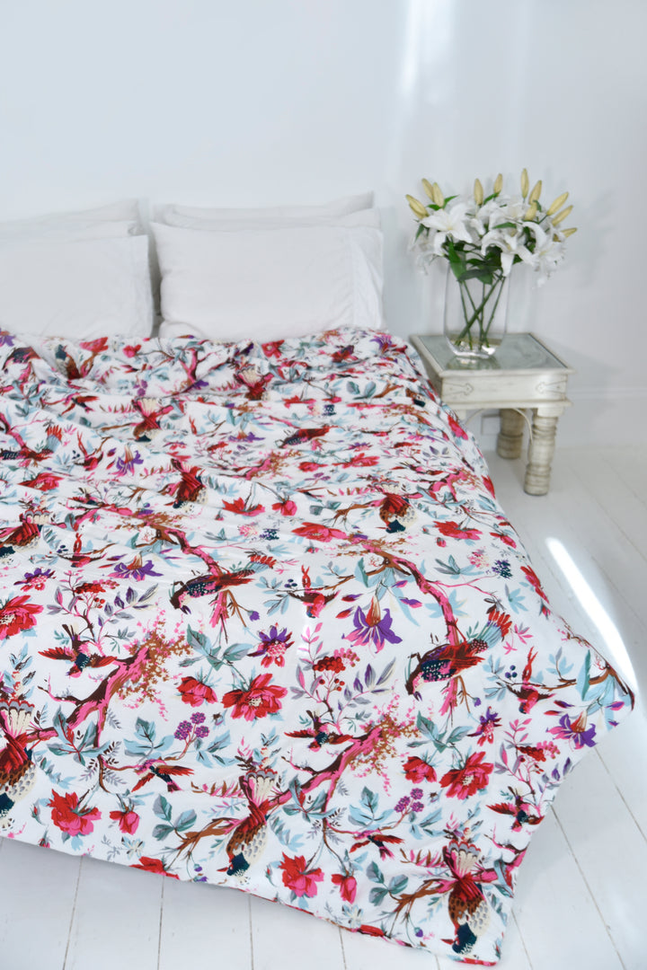 Cream Bird Print Quilt