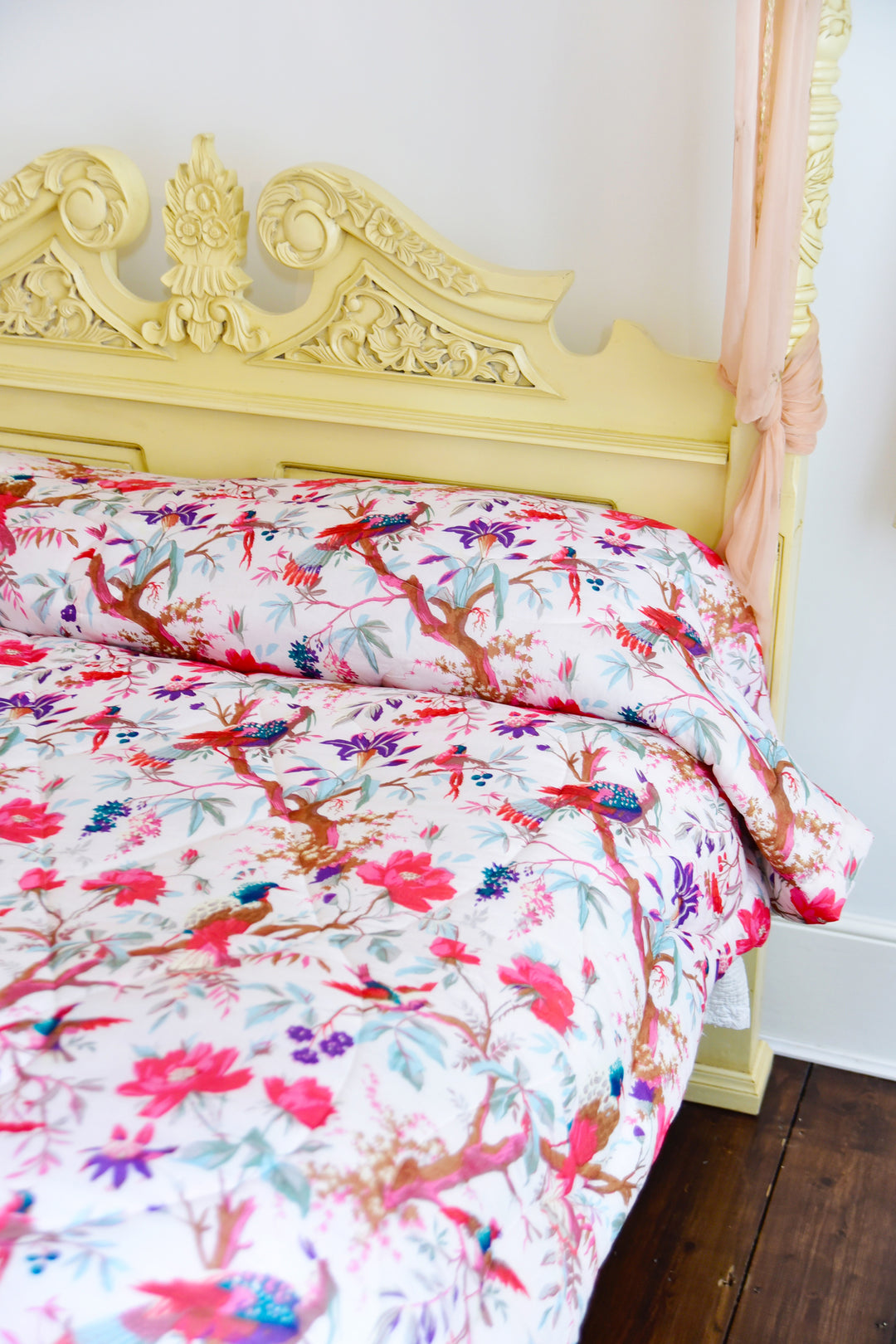 Cream Bird Print Quilt