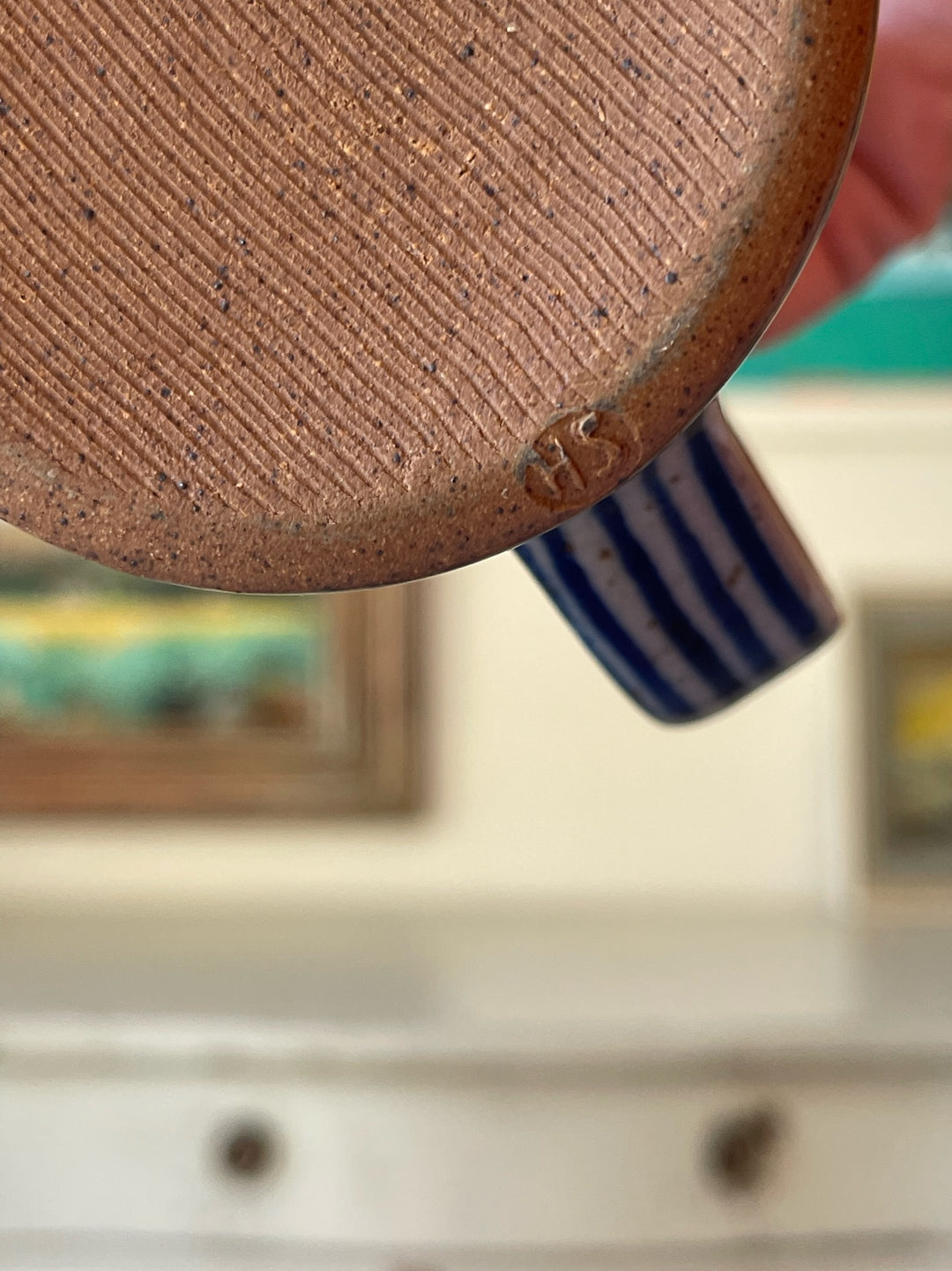 SH Blue Striped Stoneware Jug