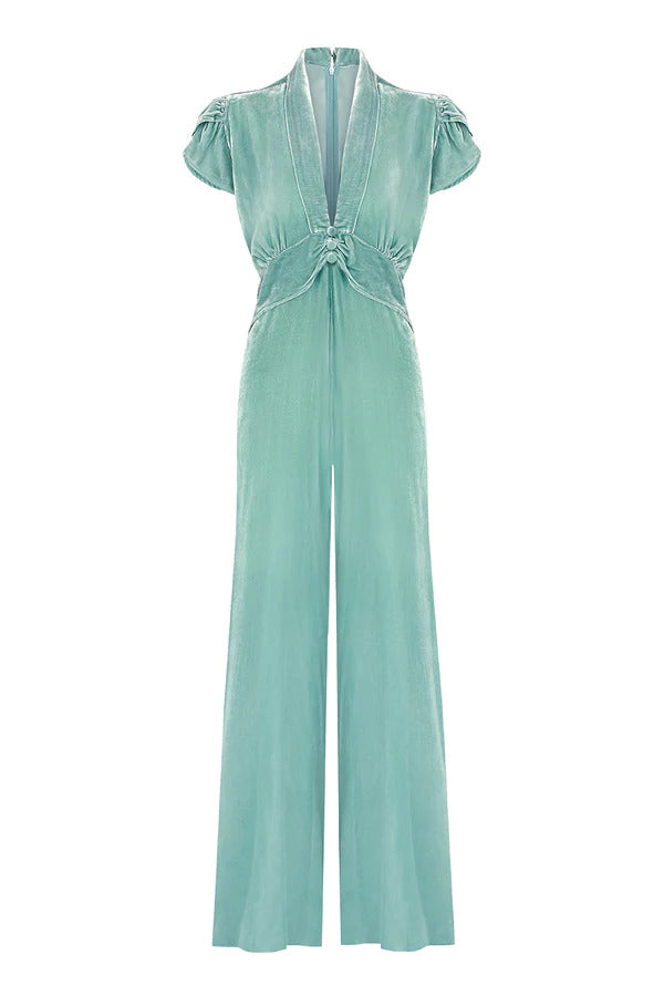 Sable Jumpsuit Silk Velvet - Seafoam